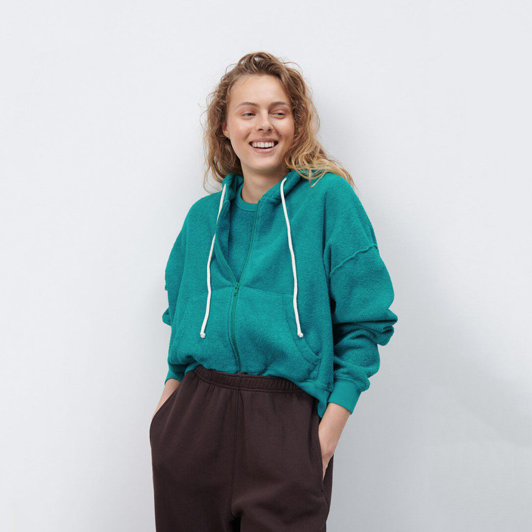 Women Green Cotton Zip-Up Top