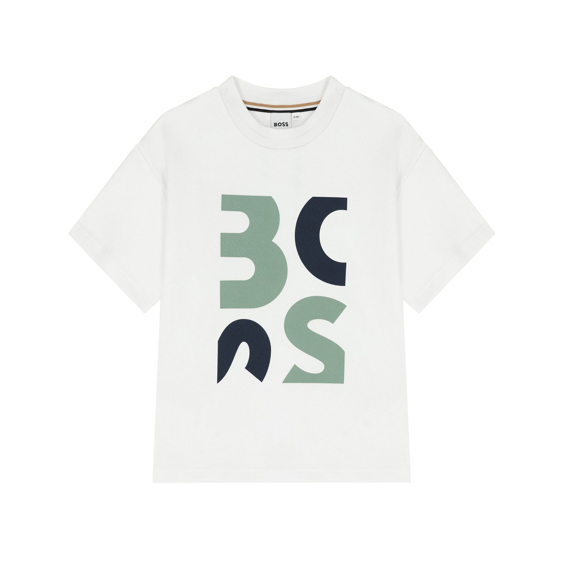 Boys White Printed Cotton T-Shirt