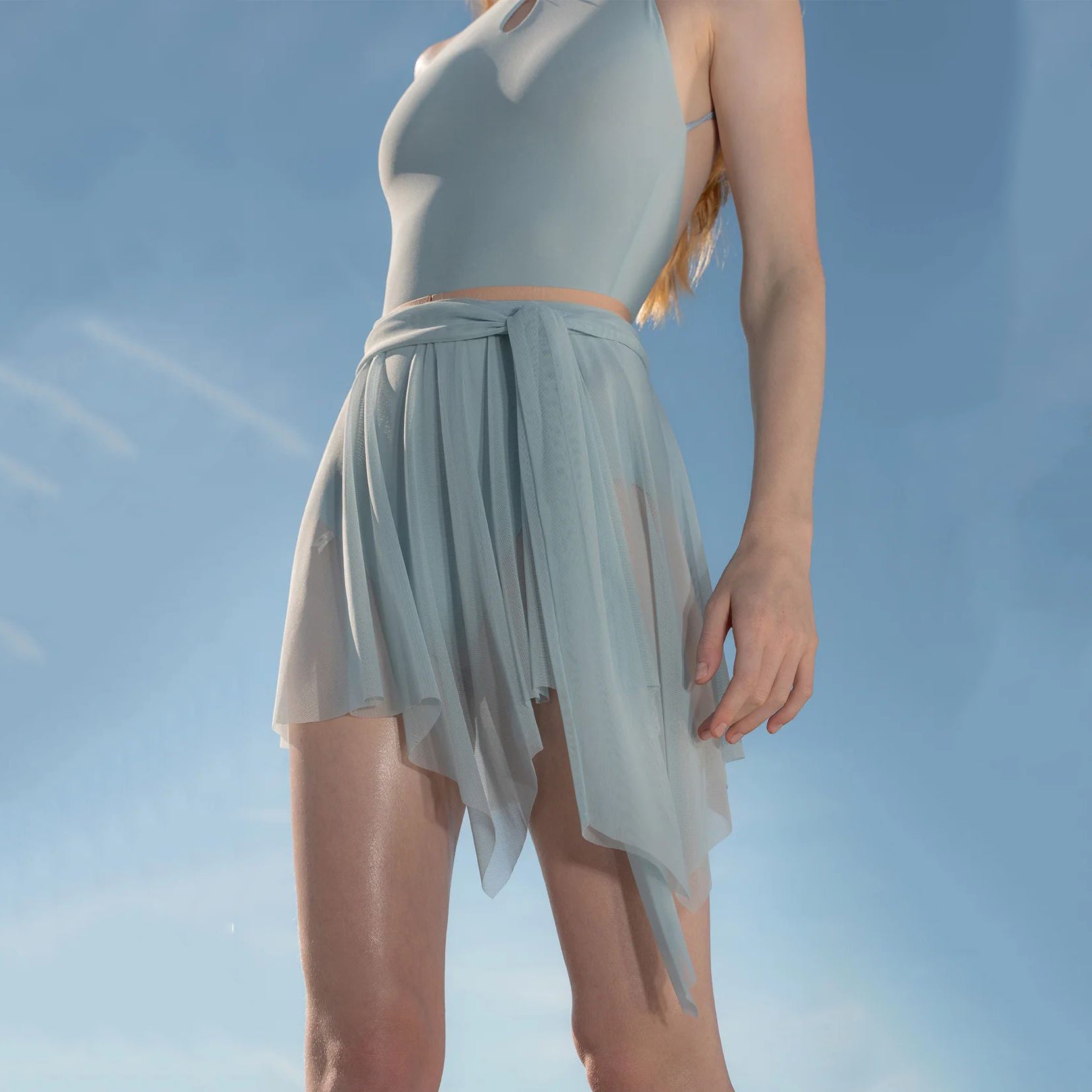 Women Sky Blue "BOW" Ballet Skirt(251SK62FT/sky blue)