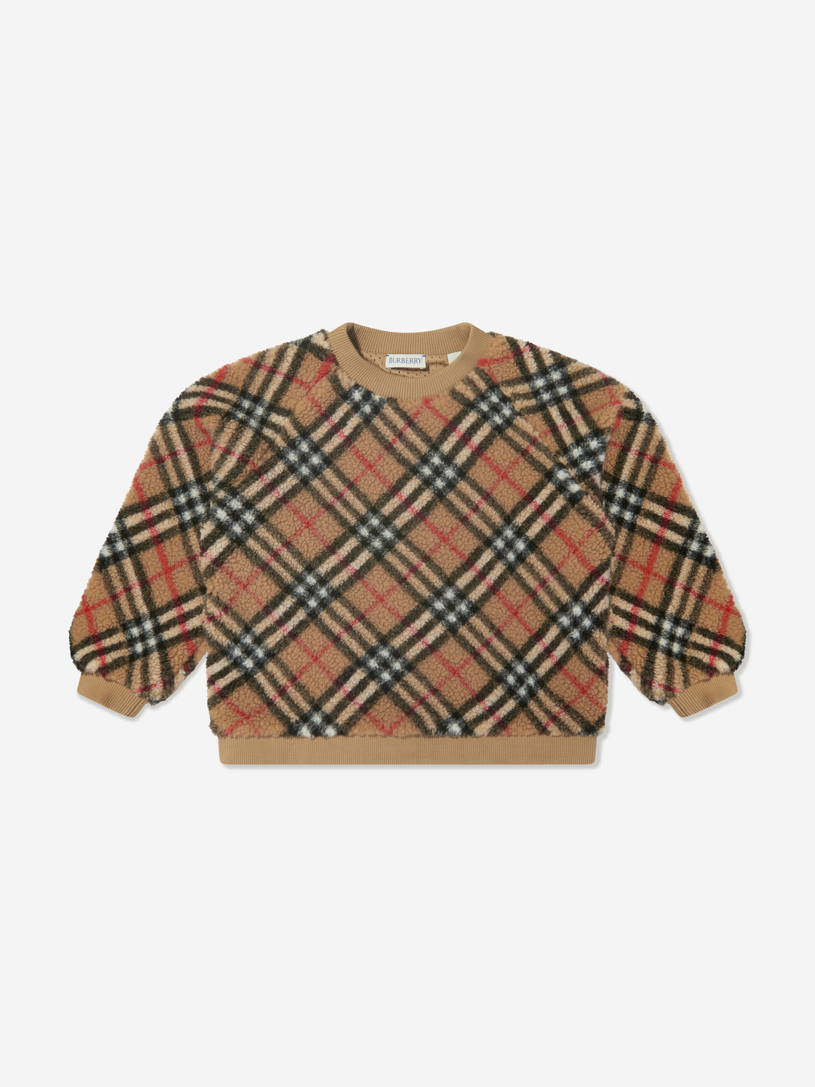 Kids Archive Check Fleece Sweatshirt in Beige