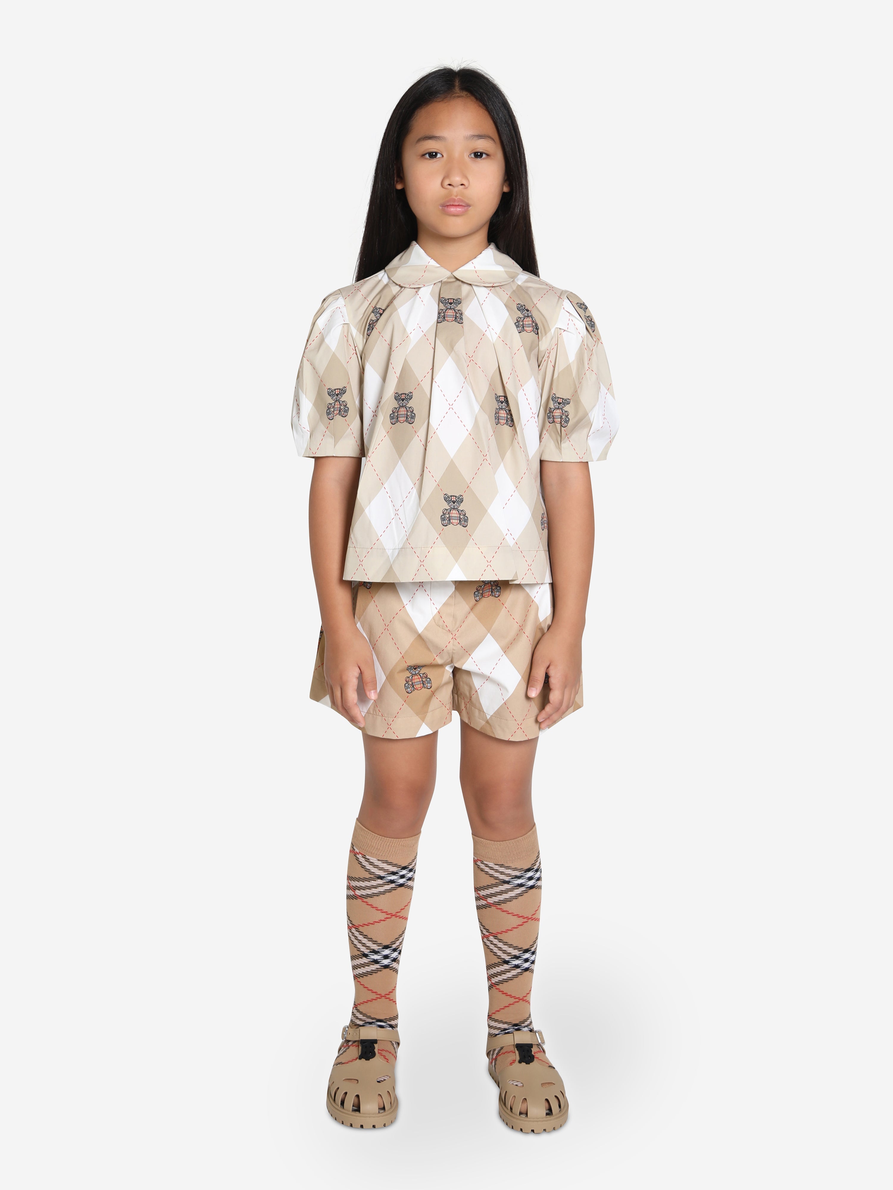 Girls Ada Argyle Blouse in Soft Fawn