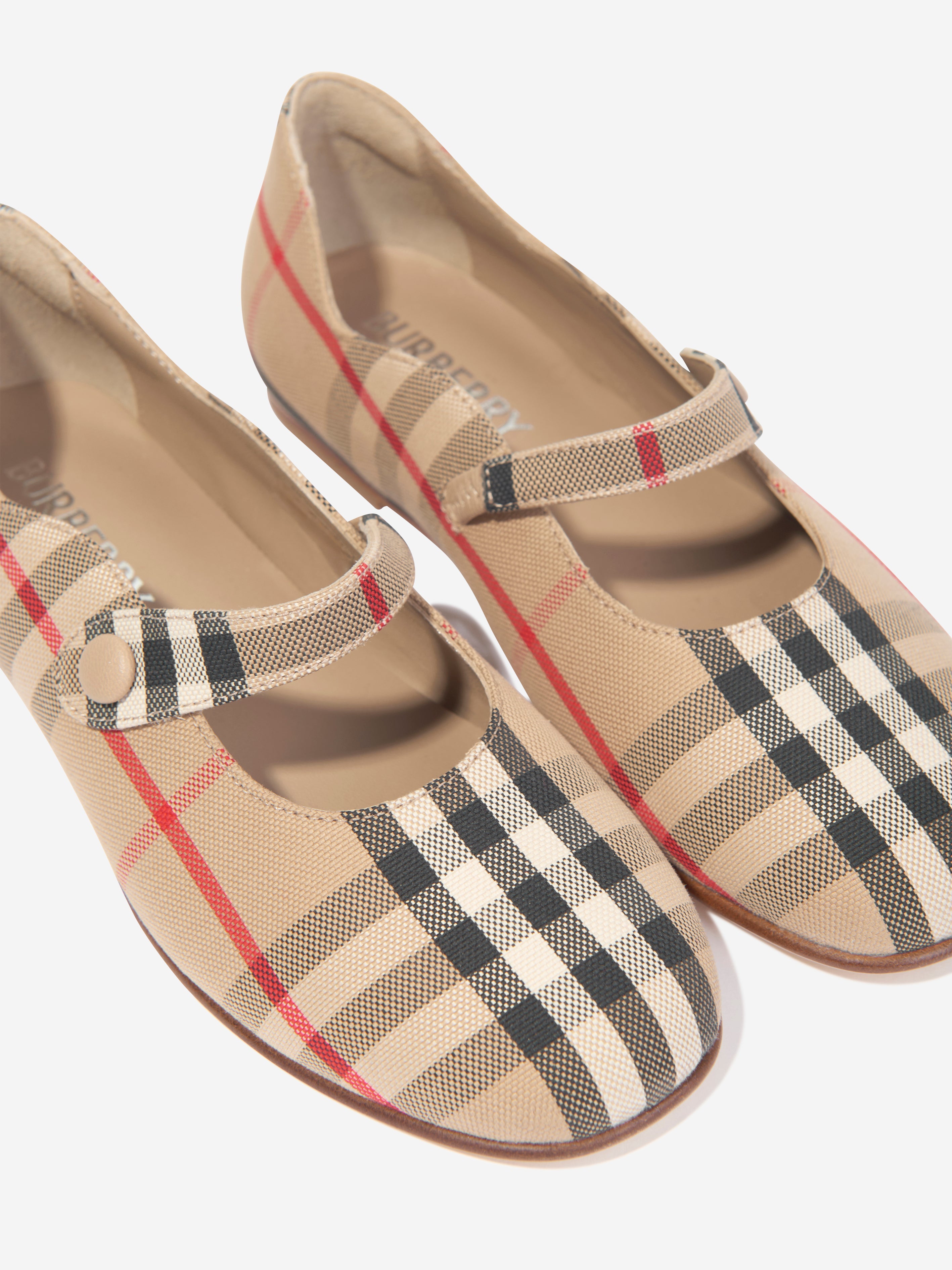 Girls Archive Check Ballerina Pumps in Beige