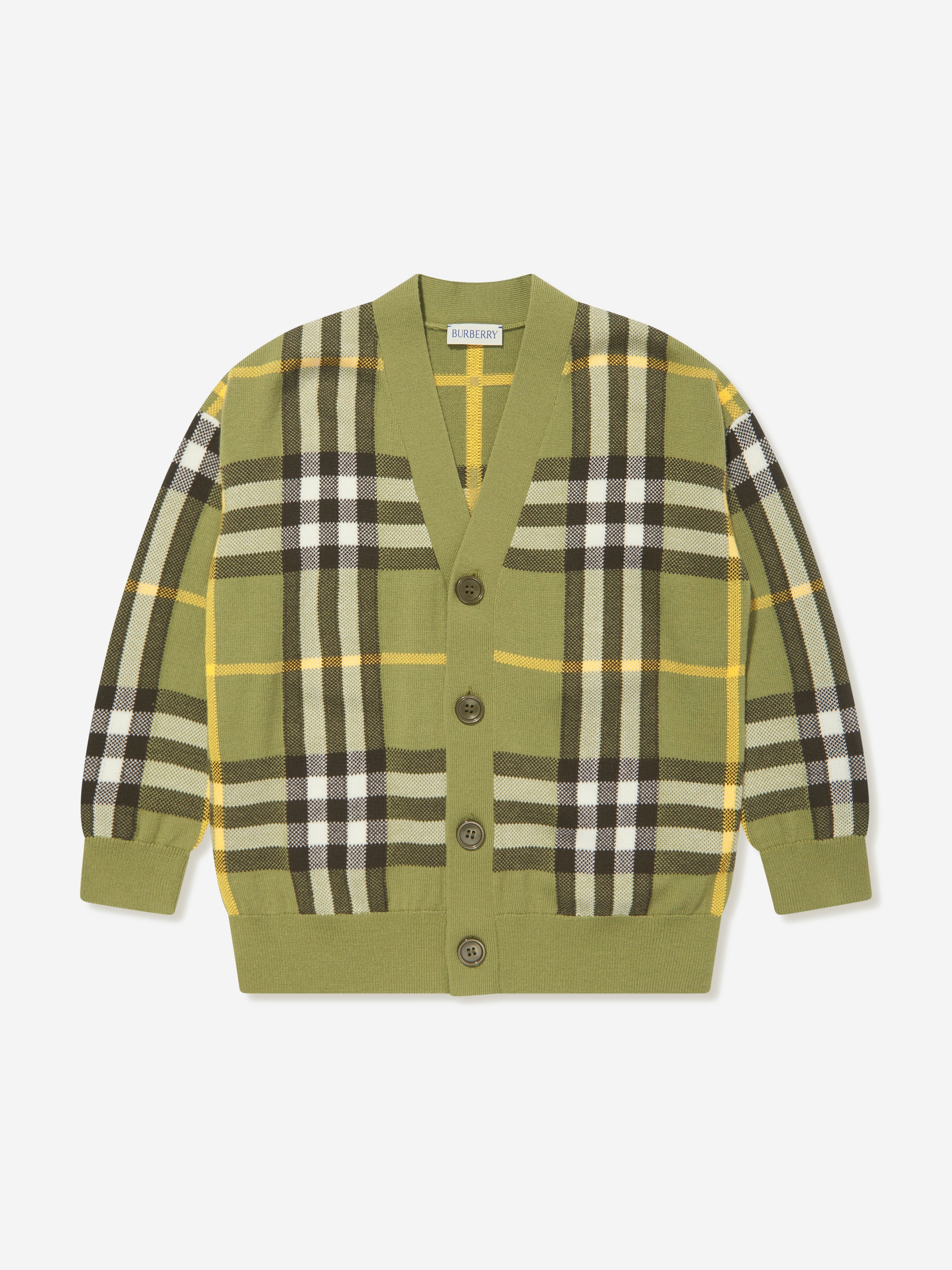 Kids Wool Check Cardigan in Green