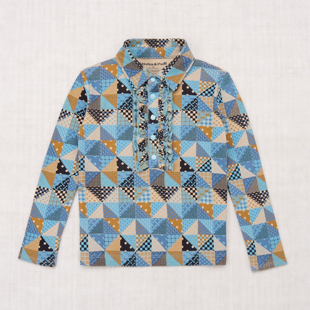 Girls Blue Check Cotton Polo Shirt
