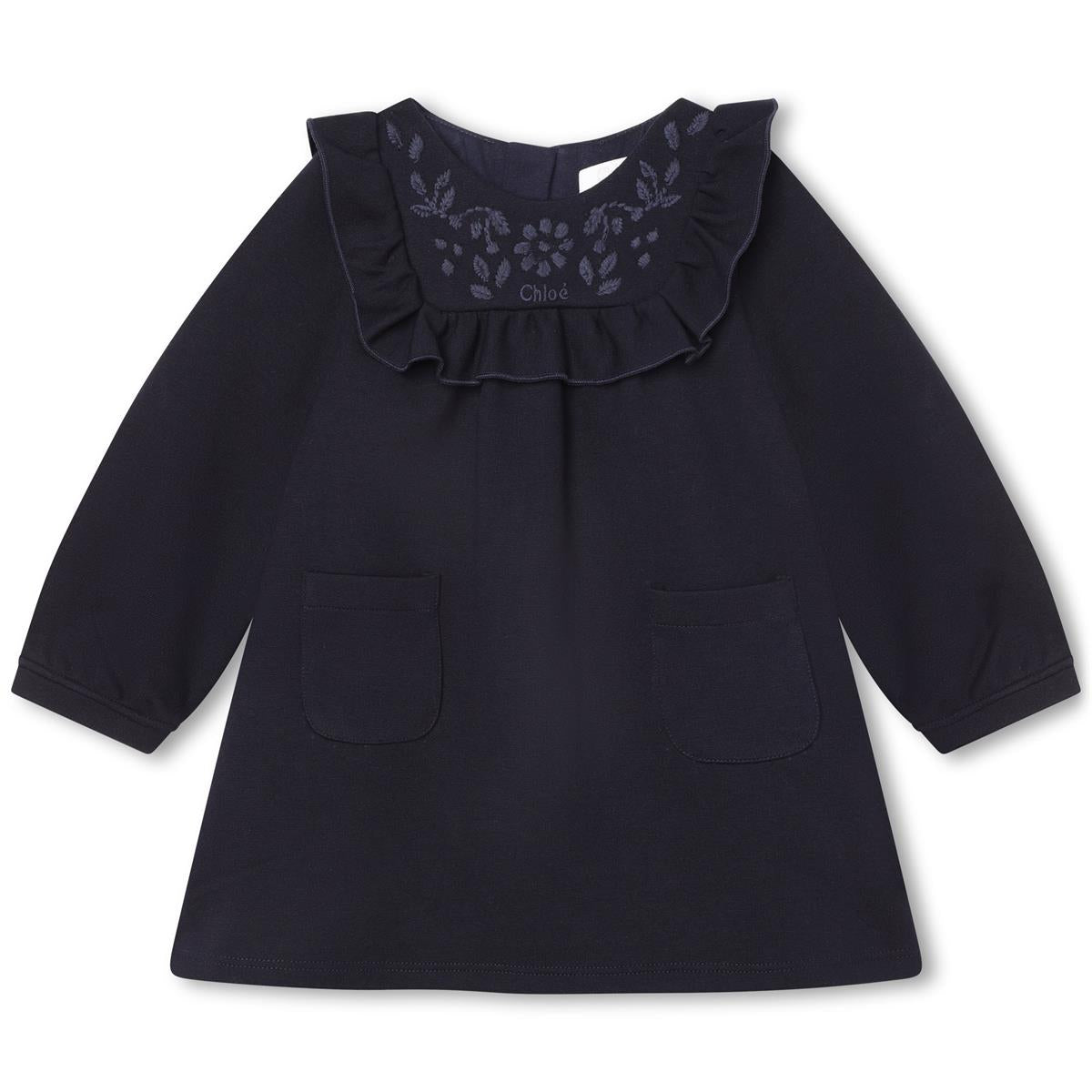 Baby Girls Blue Embroidered Dress