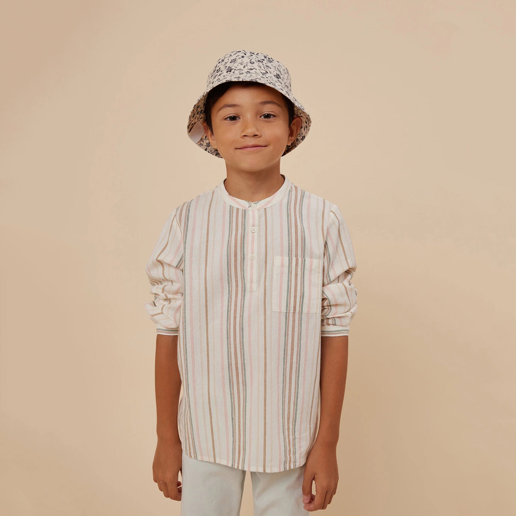 Boys Grey Floral Cotton Hat