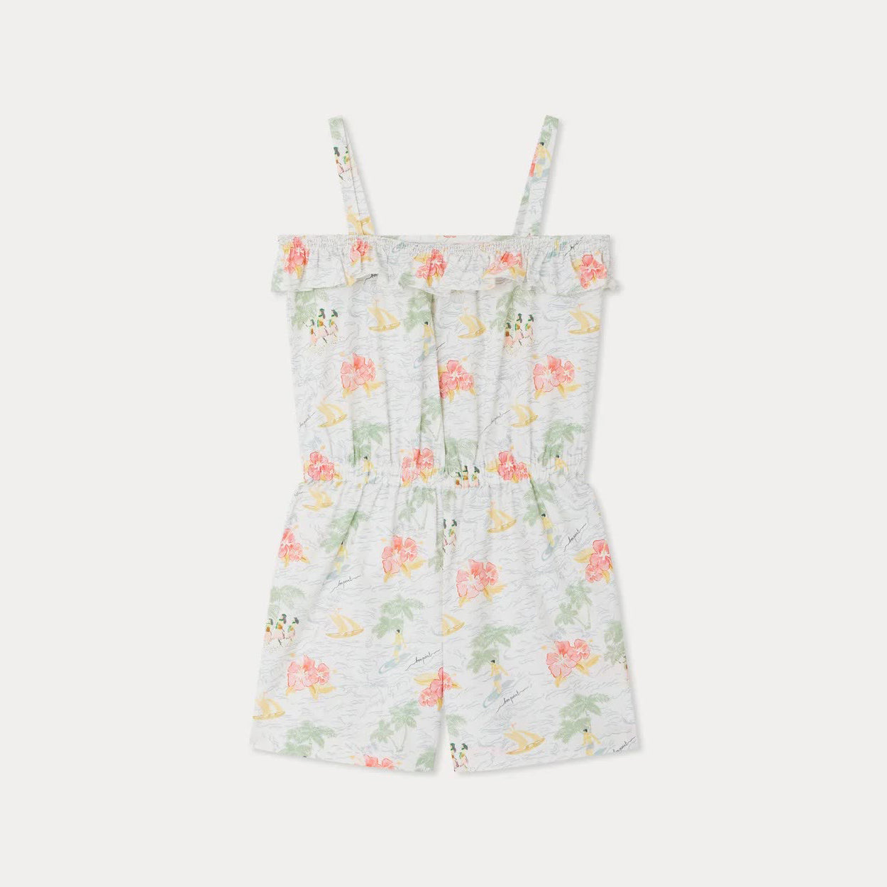 Girls Blue Aqua Printed Cotton Jumpsuit