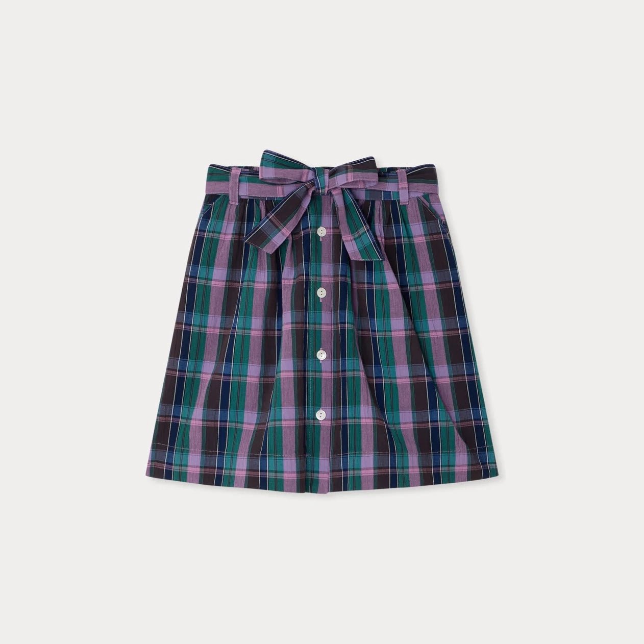 Girls Violet Check Cotton Skirt