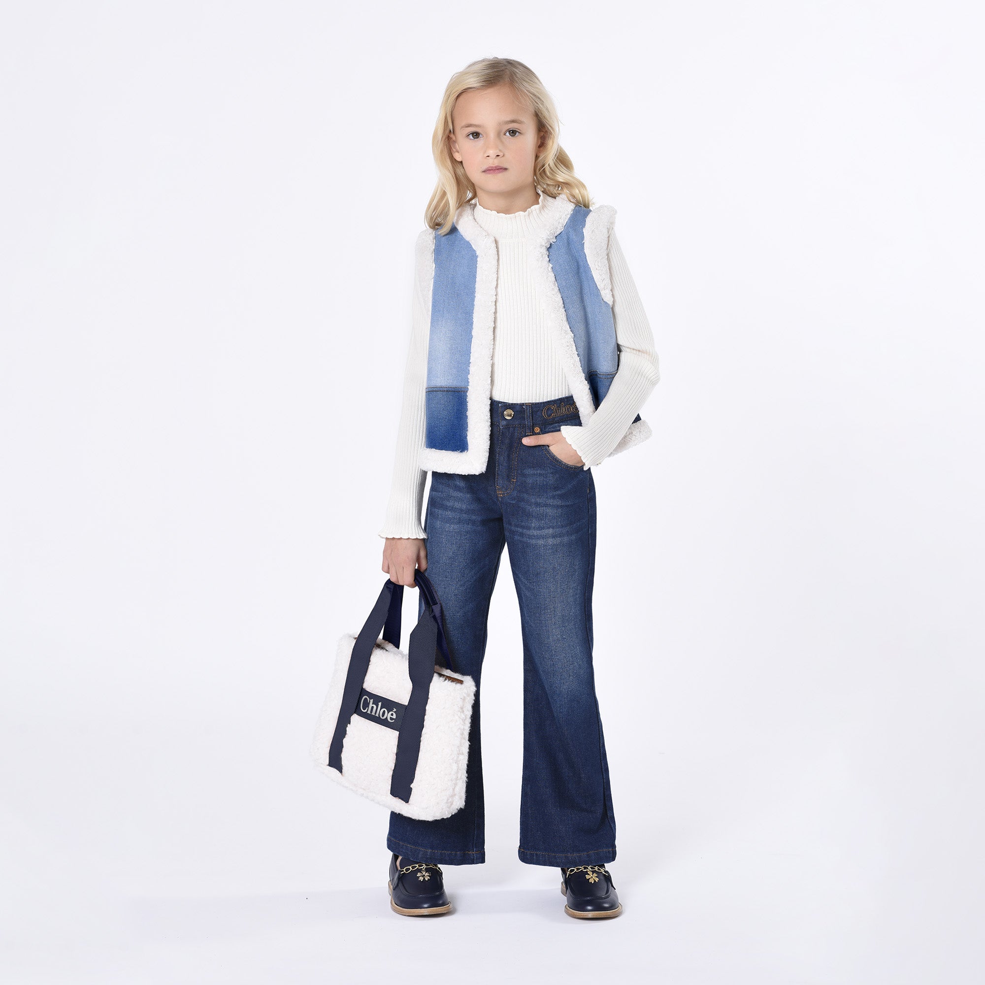 Sac à main polaire Sherpa blanc à logo pour filles (29 cm)