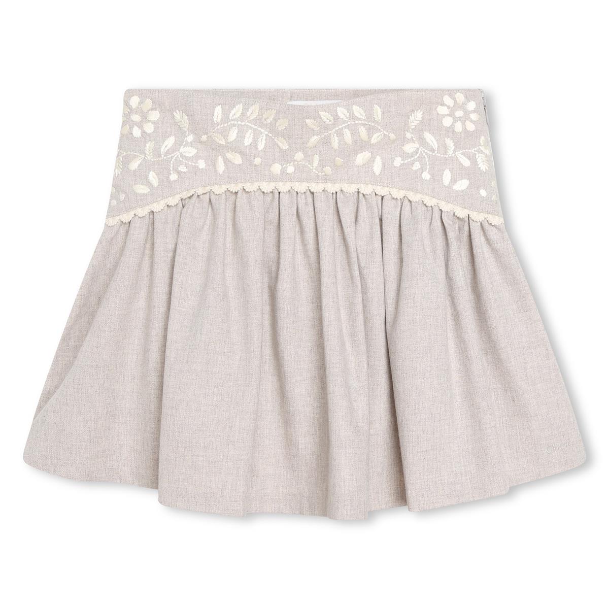 Girls Grey Embroidered Skirt