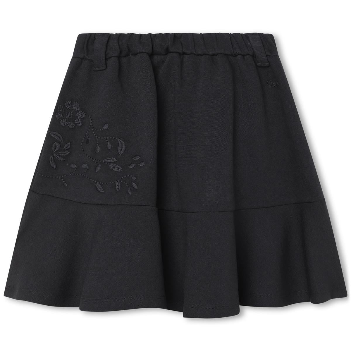 Girls Black Embroidered Skirt