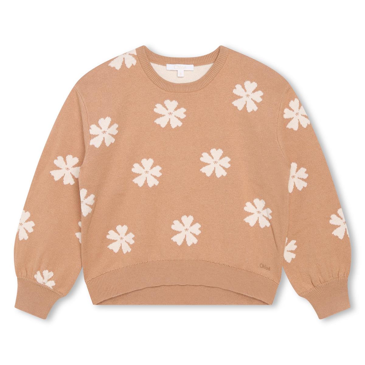 Girls Beige Flower Sweater