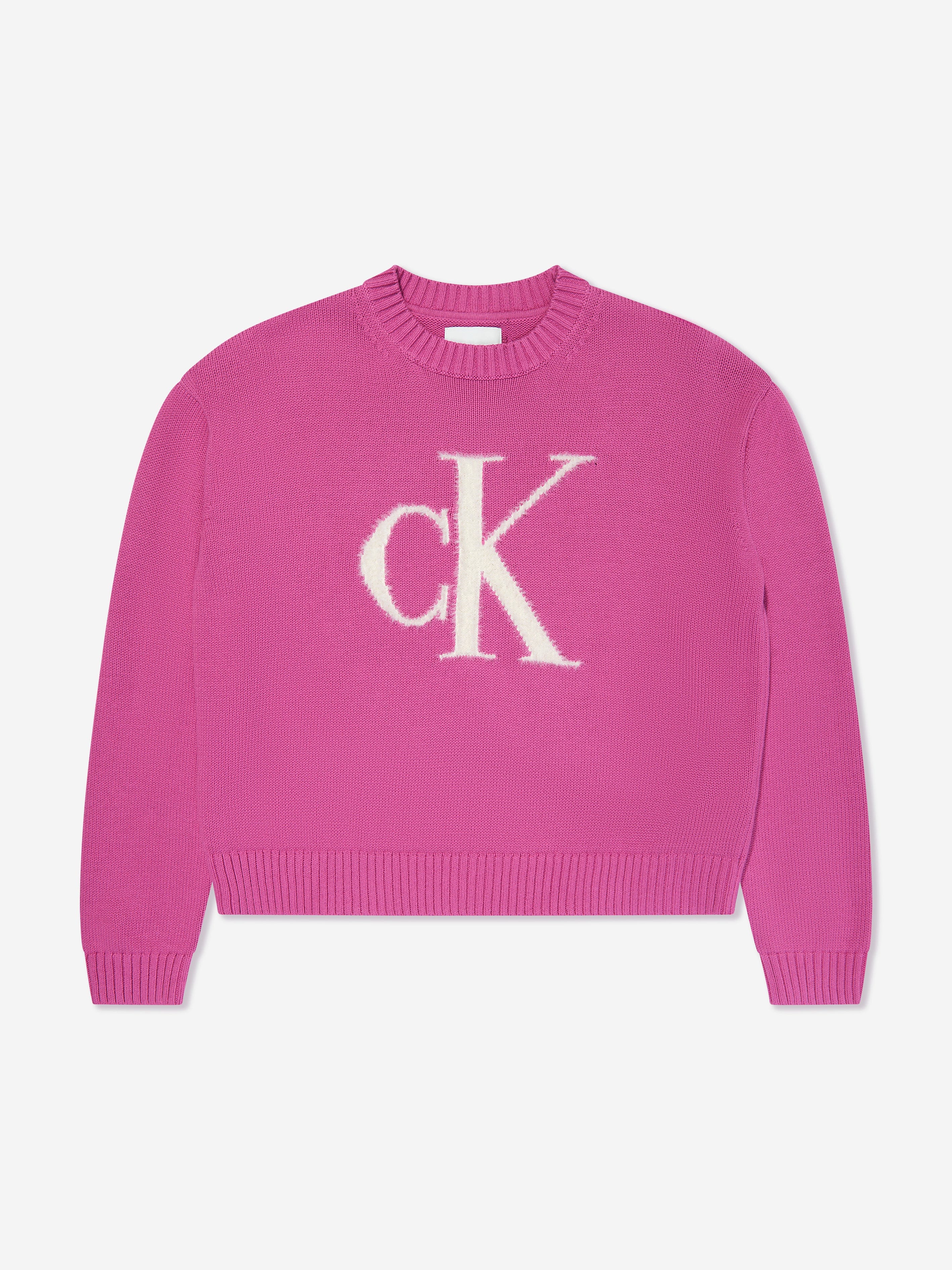 Calvin Klein Girls Fluffy Monogram Sweater in Violet