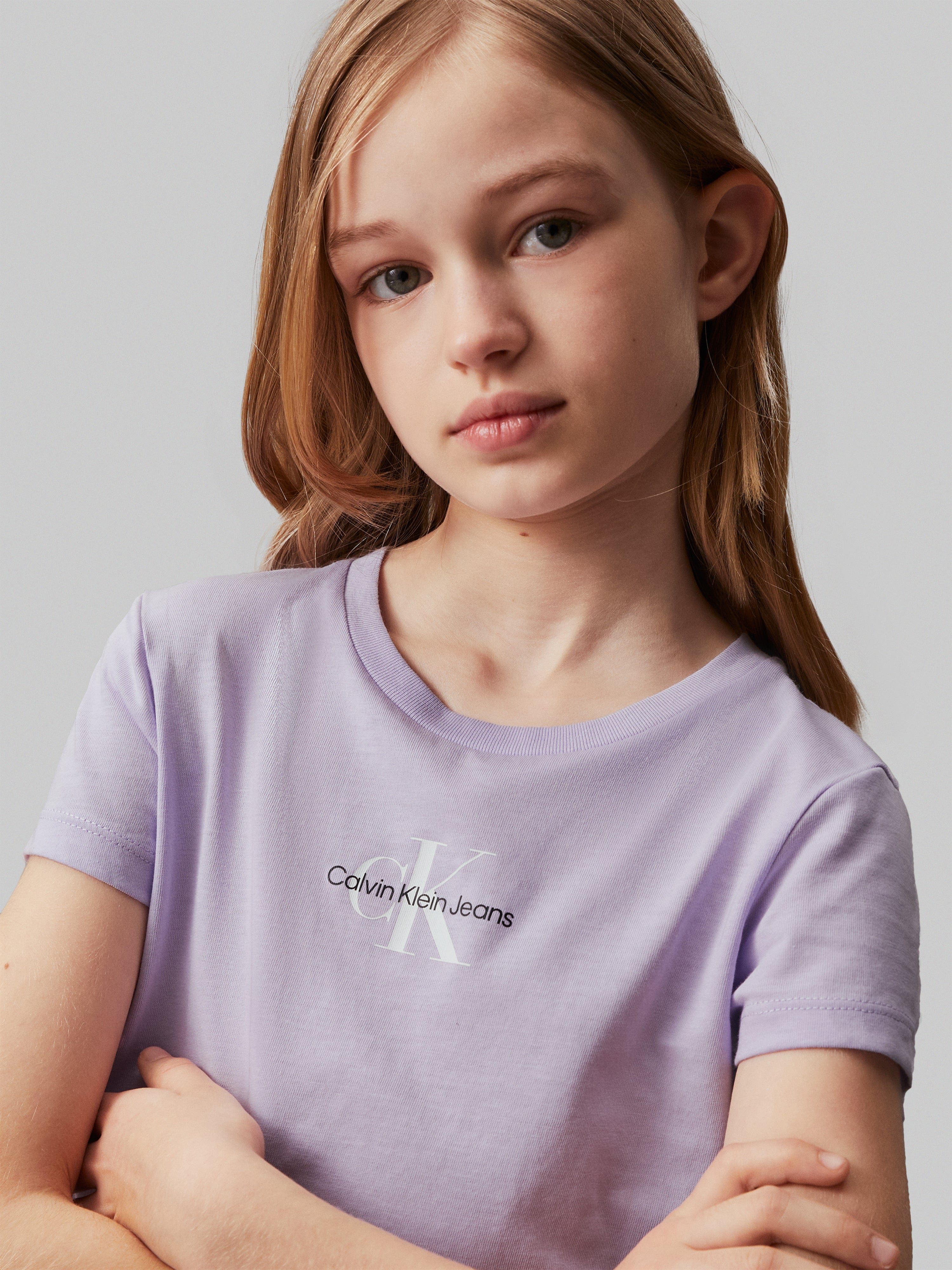 Calvin Klein Girls Micro Monogram T-Shirt in Purple