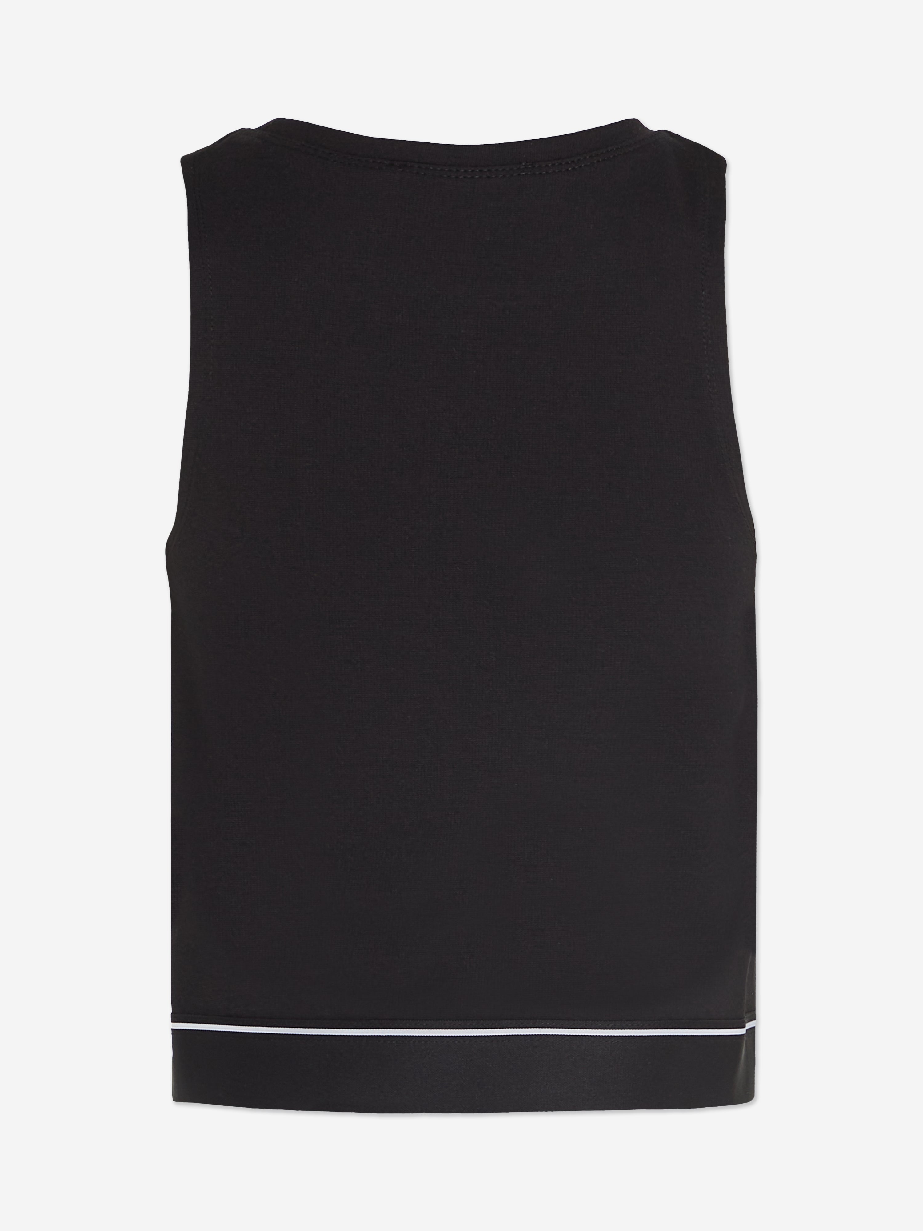 Calvin Klein Girls Logo Tape Sleeveless Punto Top in Black