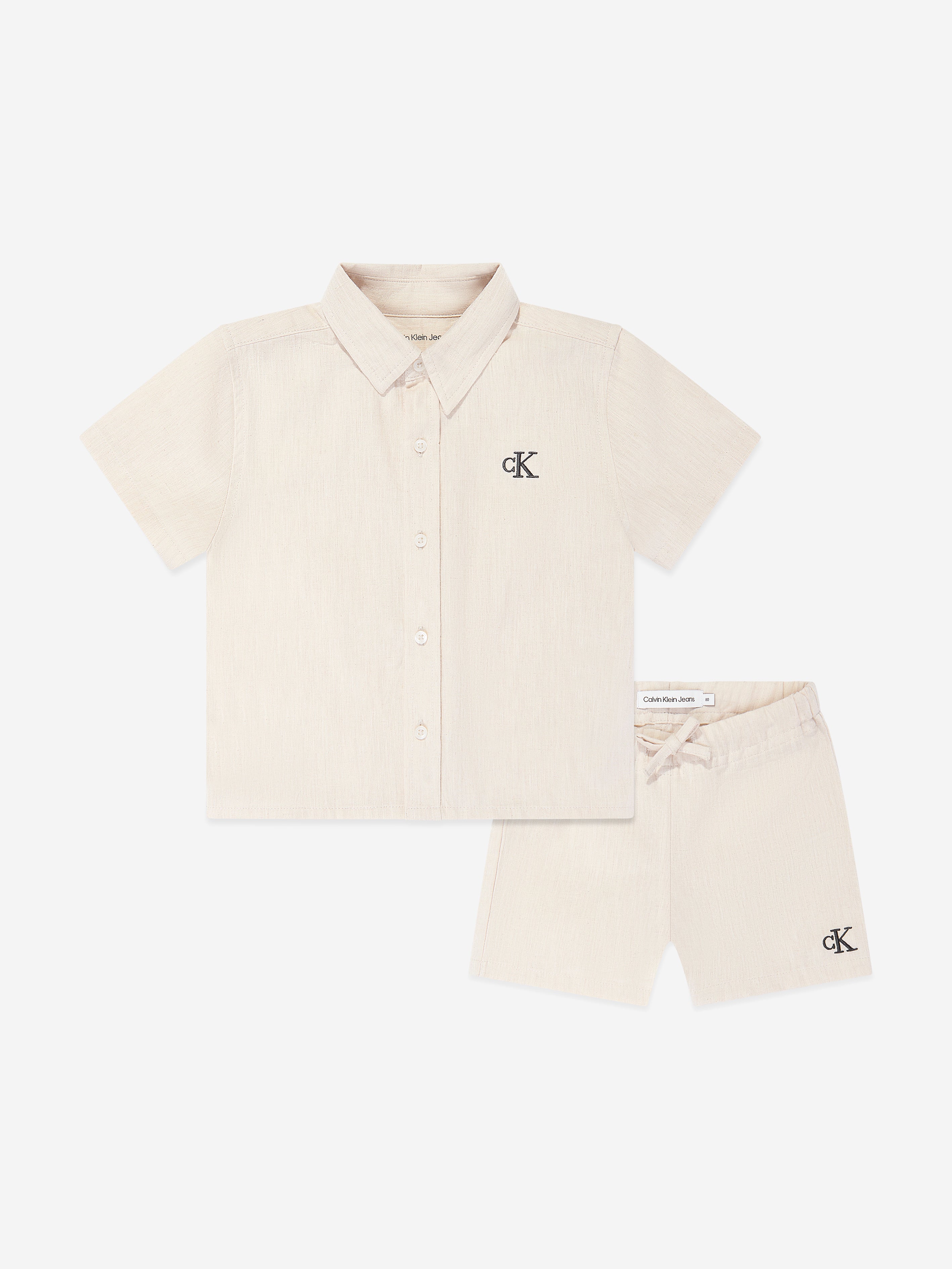 Calvin Klein Baby Boys Linen Blend Shorts Set in Beige