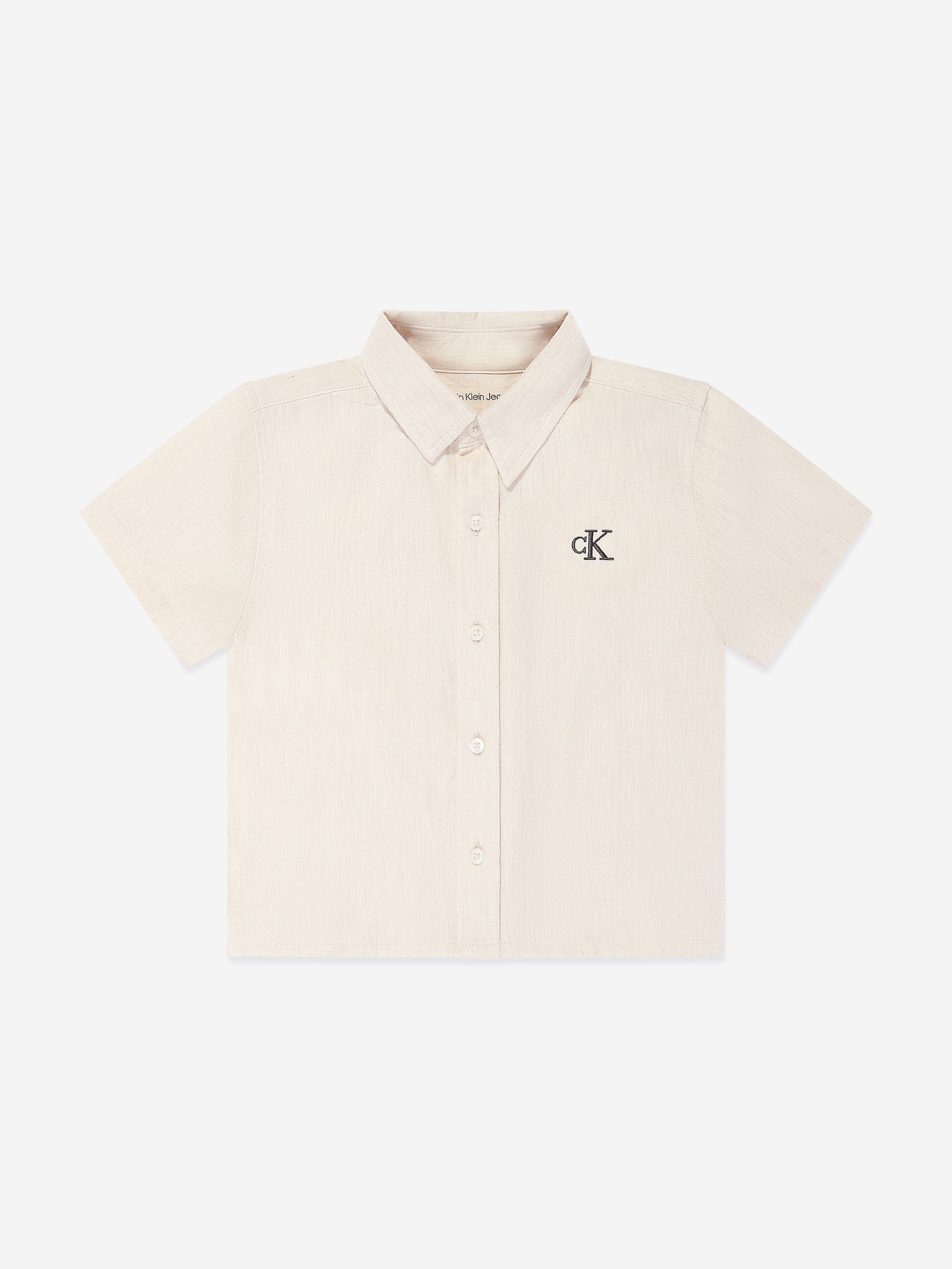 Calvin Klein Baby Boys Linen Blend Shorts Set in Beige