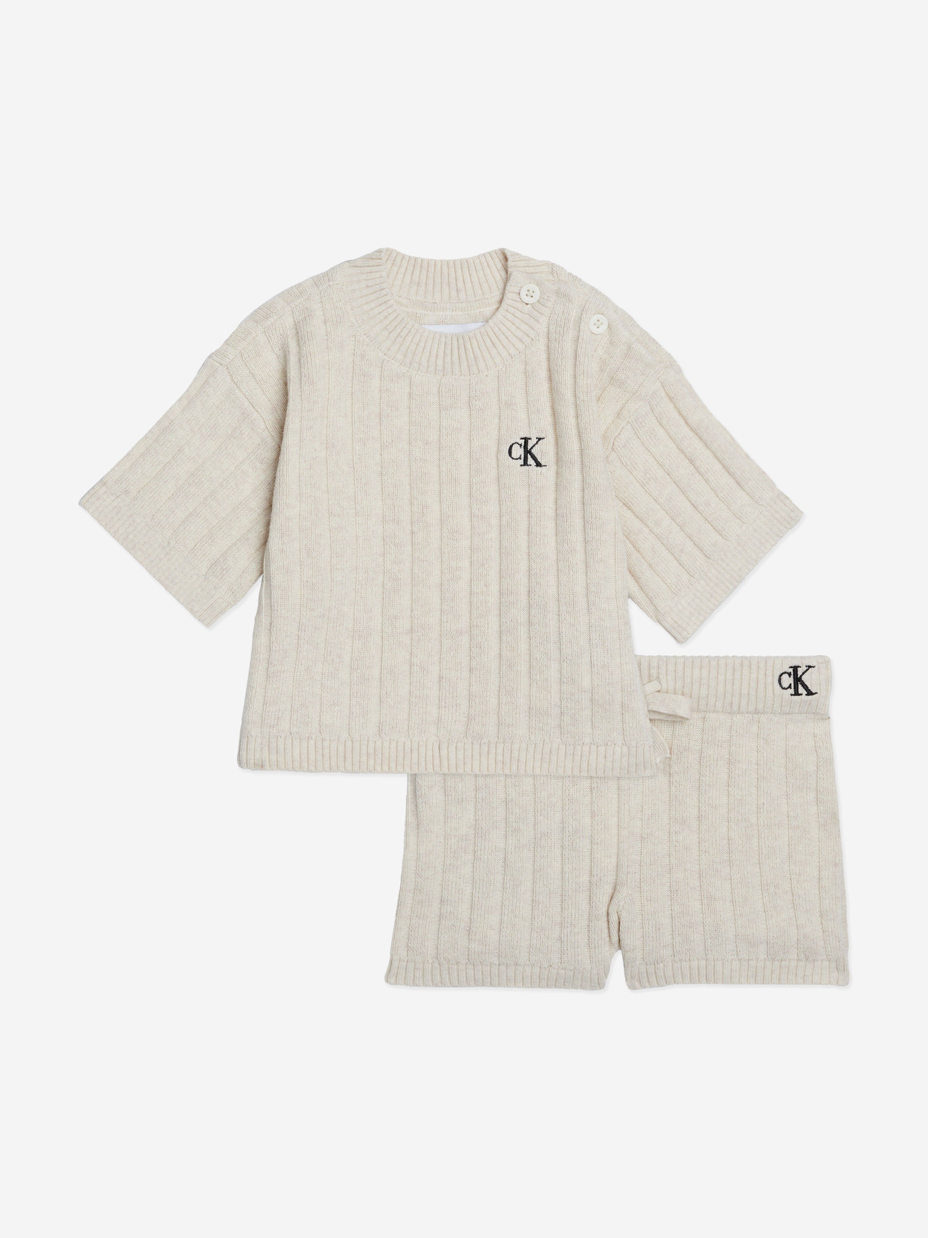 Calvin Klein Baby Linen Blend Knit Set in Beige