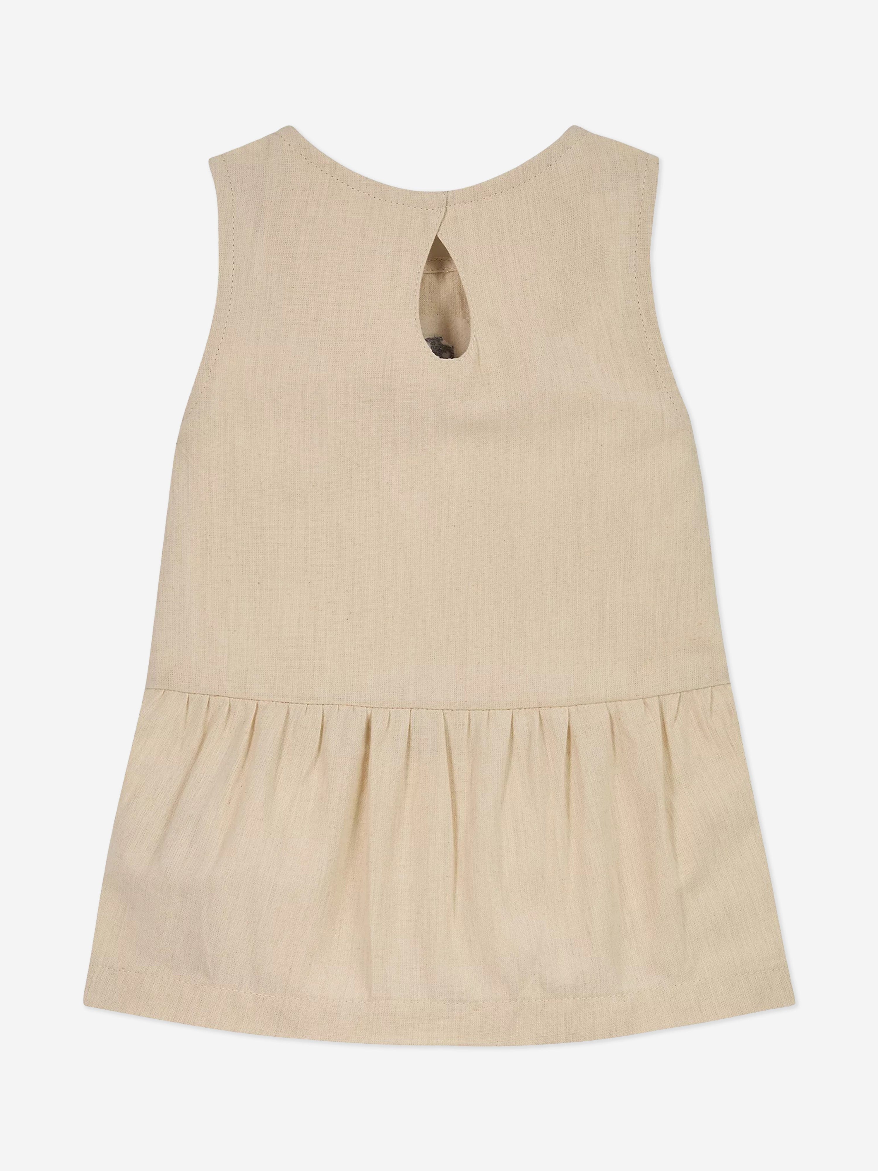 Calvin Klein Baby Girls Linen Blend Woven Dress in Beige