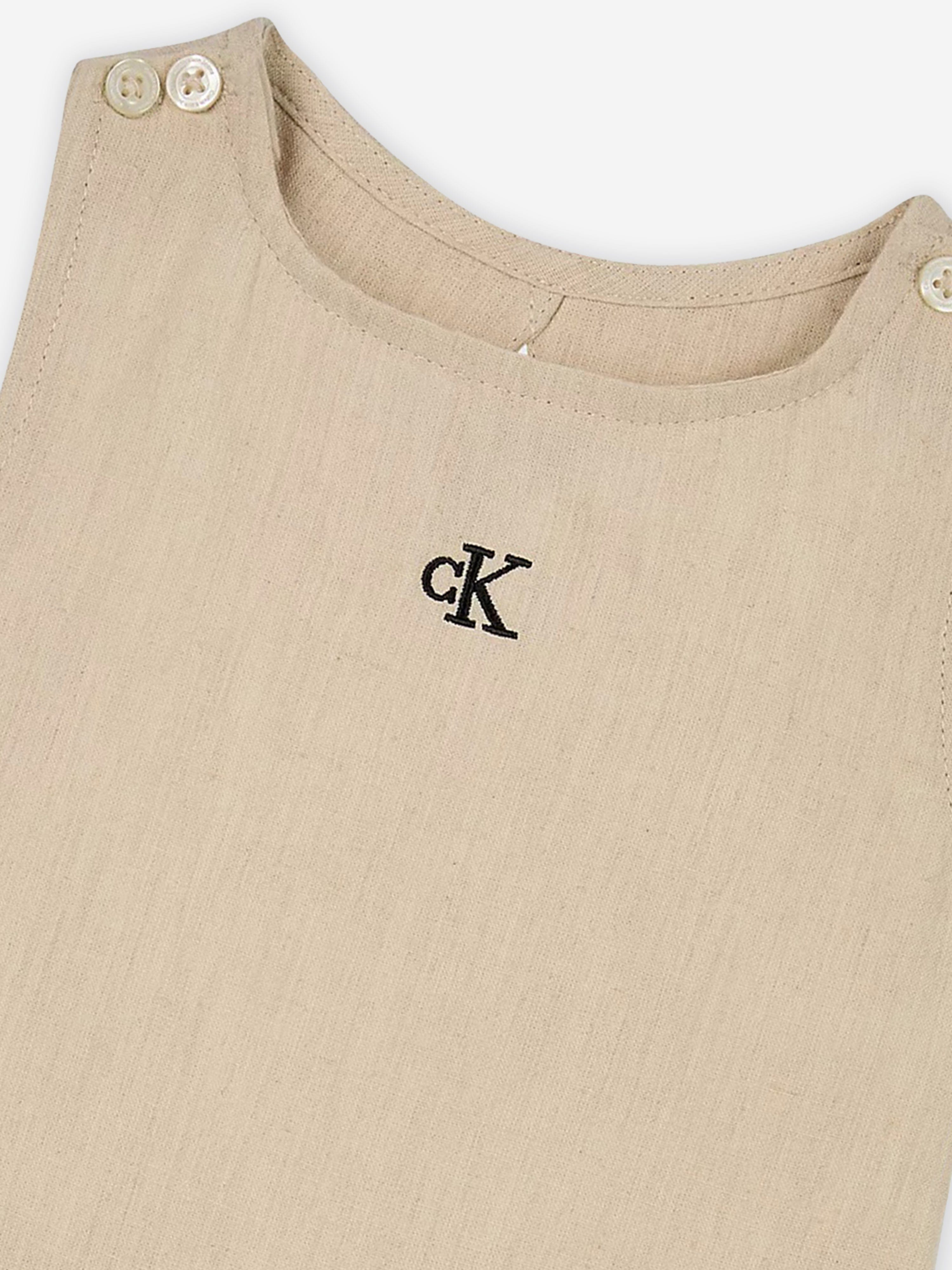 Calvin Klein Baby Girls Linen Blend Woven Dress in Beige