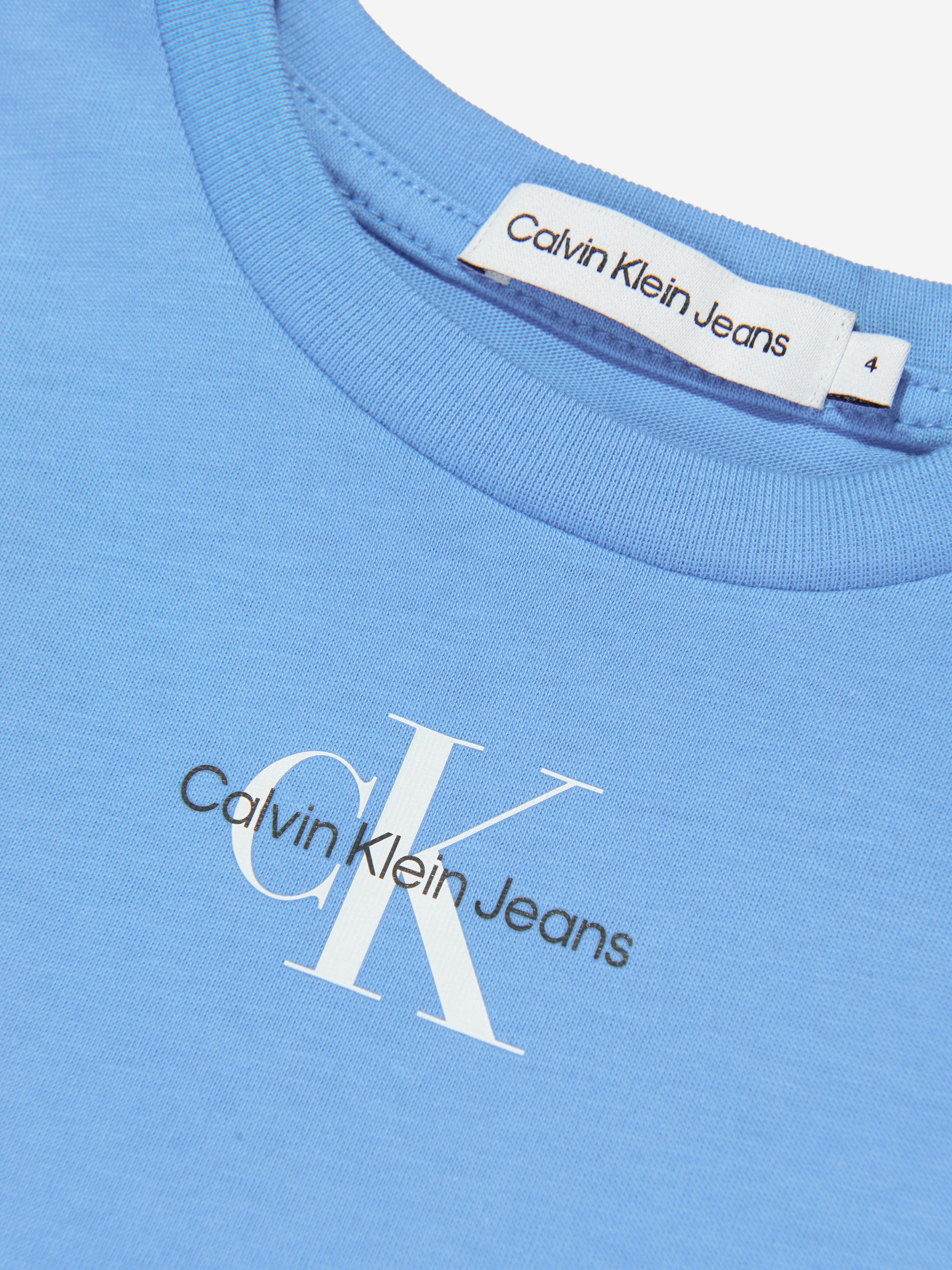 Calvin Klein Girls Micro Monogram T-Shirt in Blue