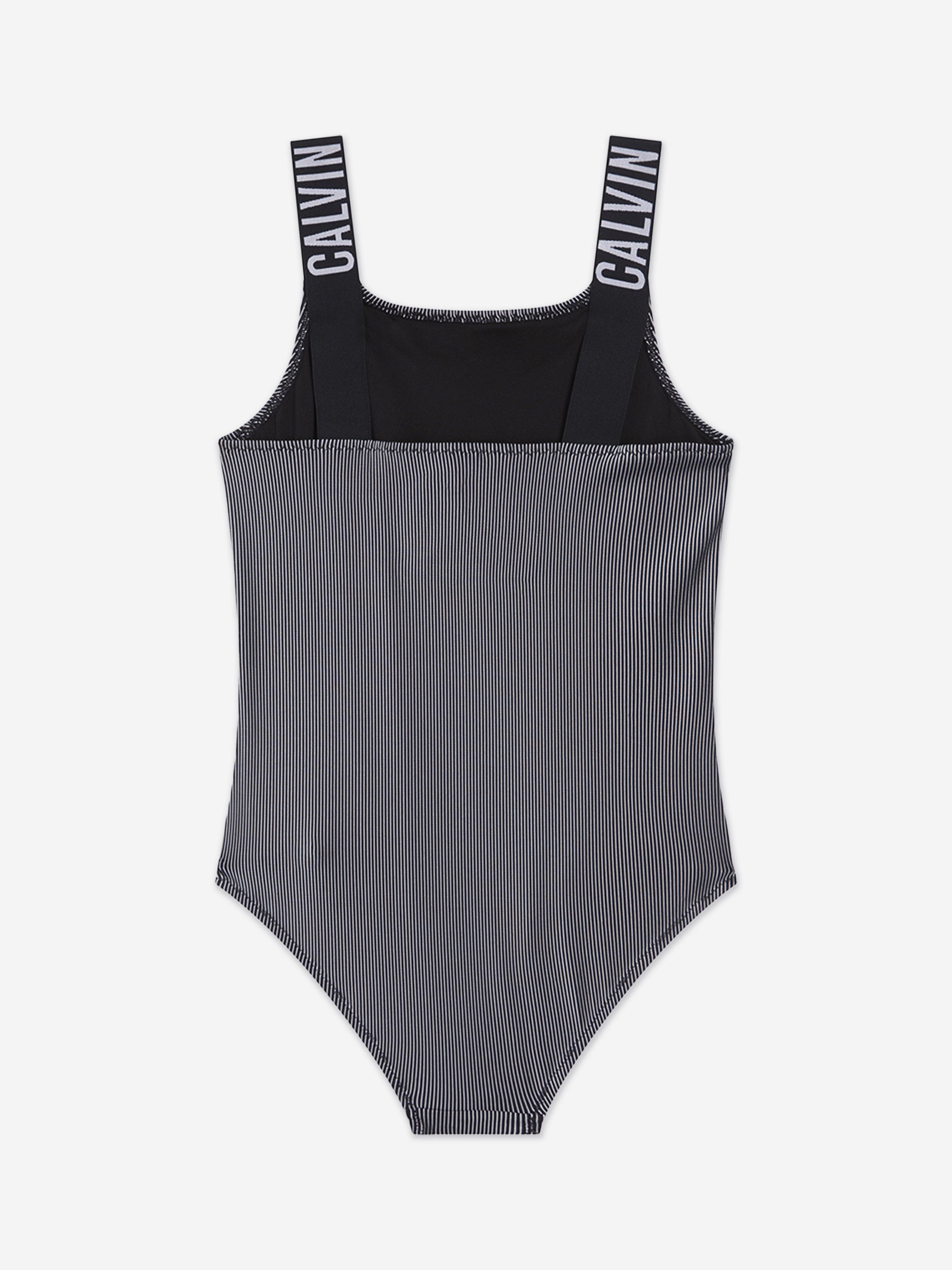 Calvin Klein Girls Logo Strap Swimsuit in Black