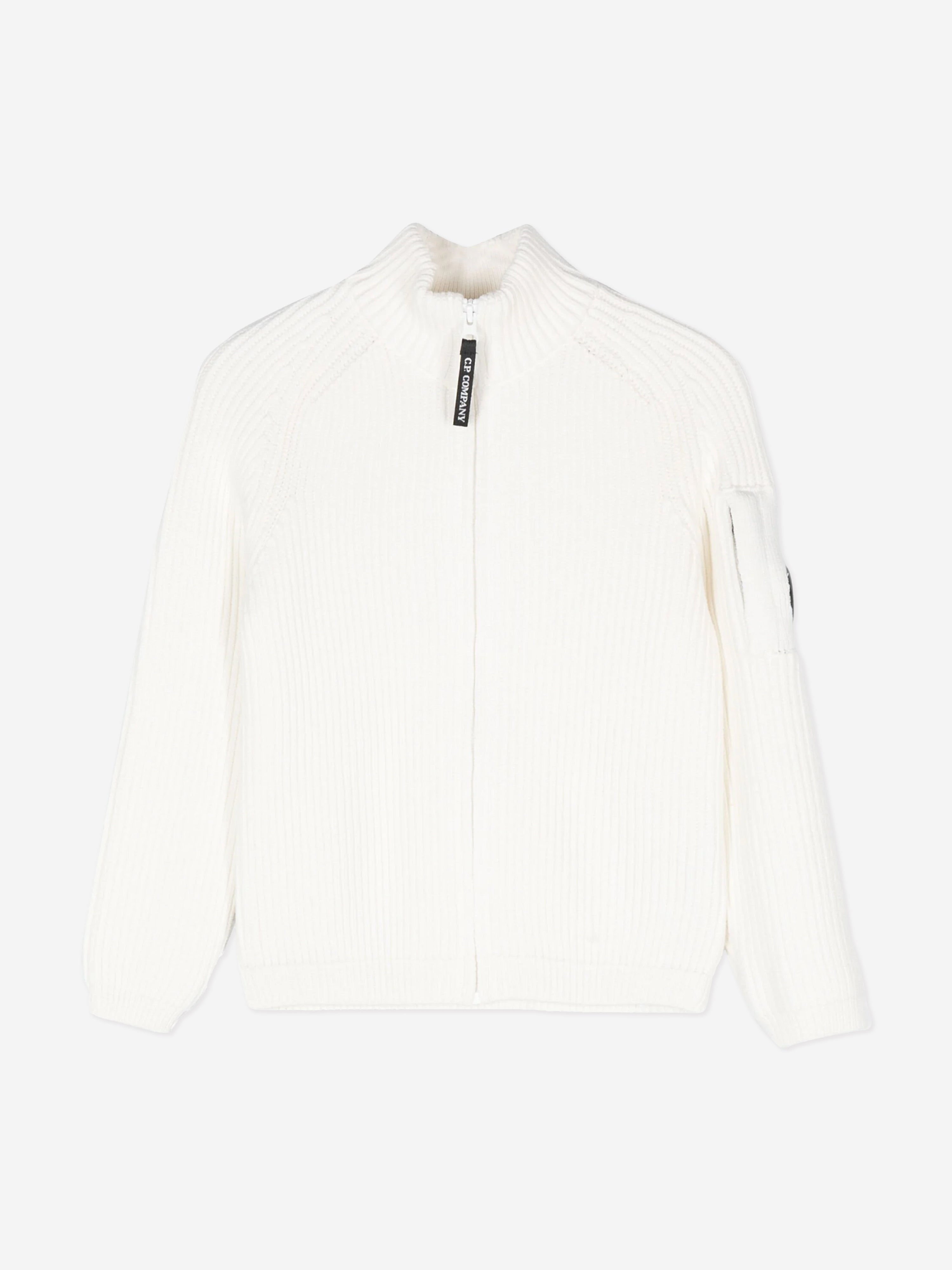 C.P. Company Boys Zip Up Knitted Top in Ivory
