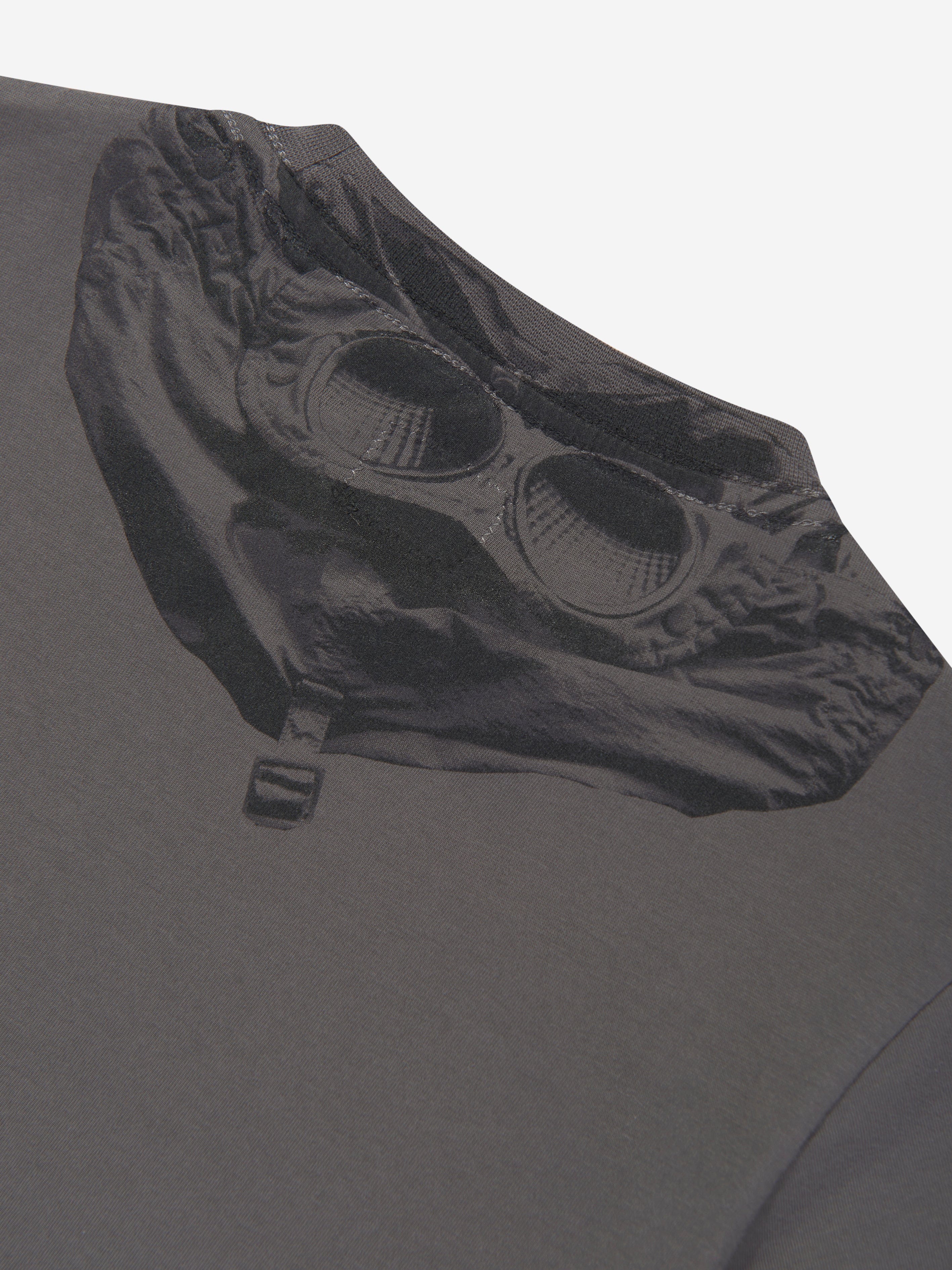 Boys Goggle Hood Print Logo T-Shirt in Grey