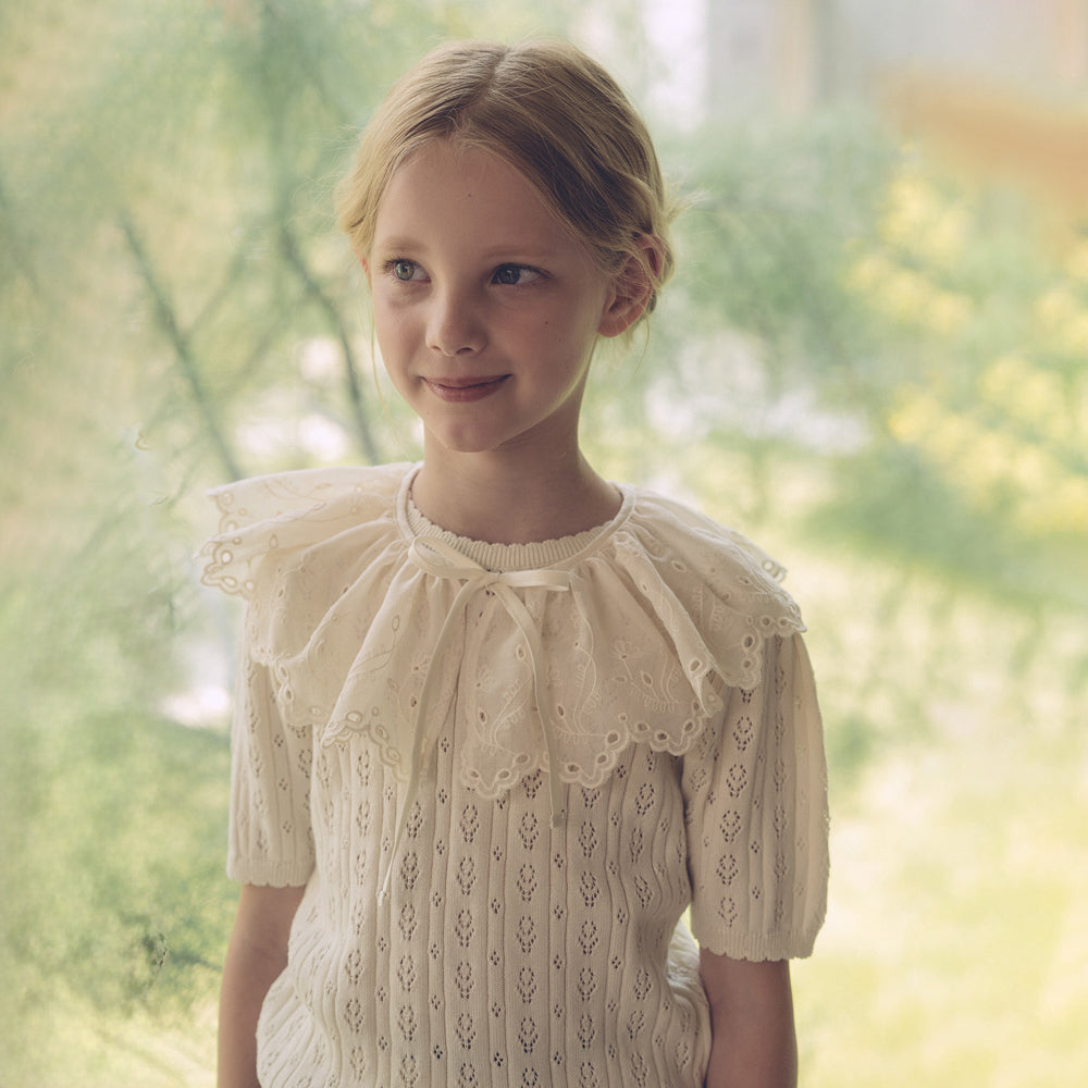 Girls Ivory Embroidered Removable Collar