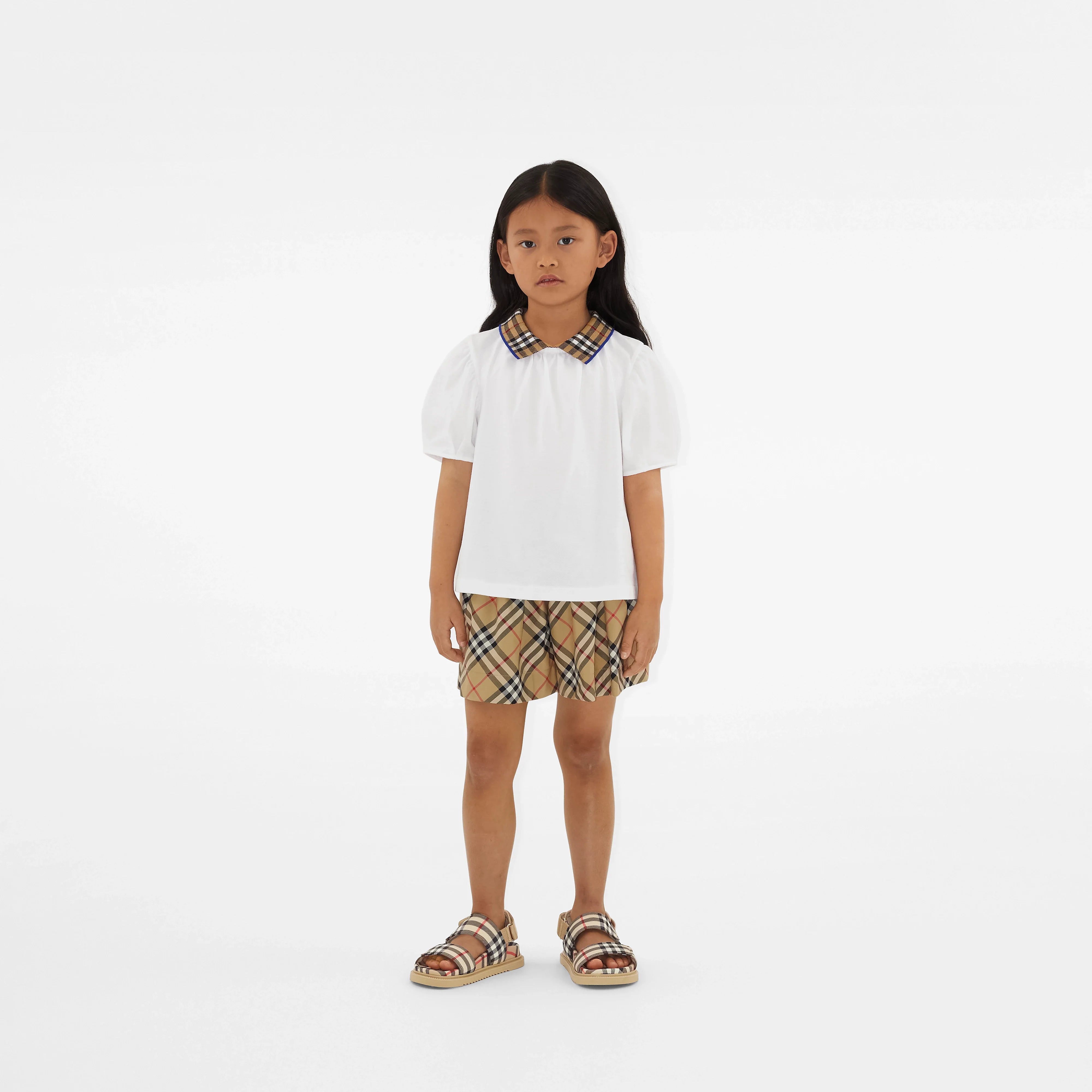 Girls Archive Check Marcy Shorts in Beige