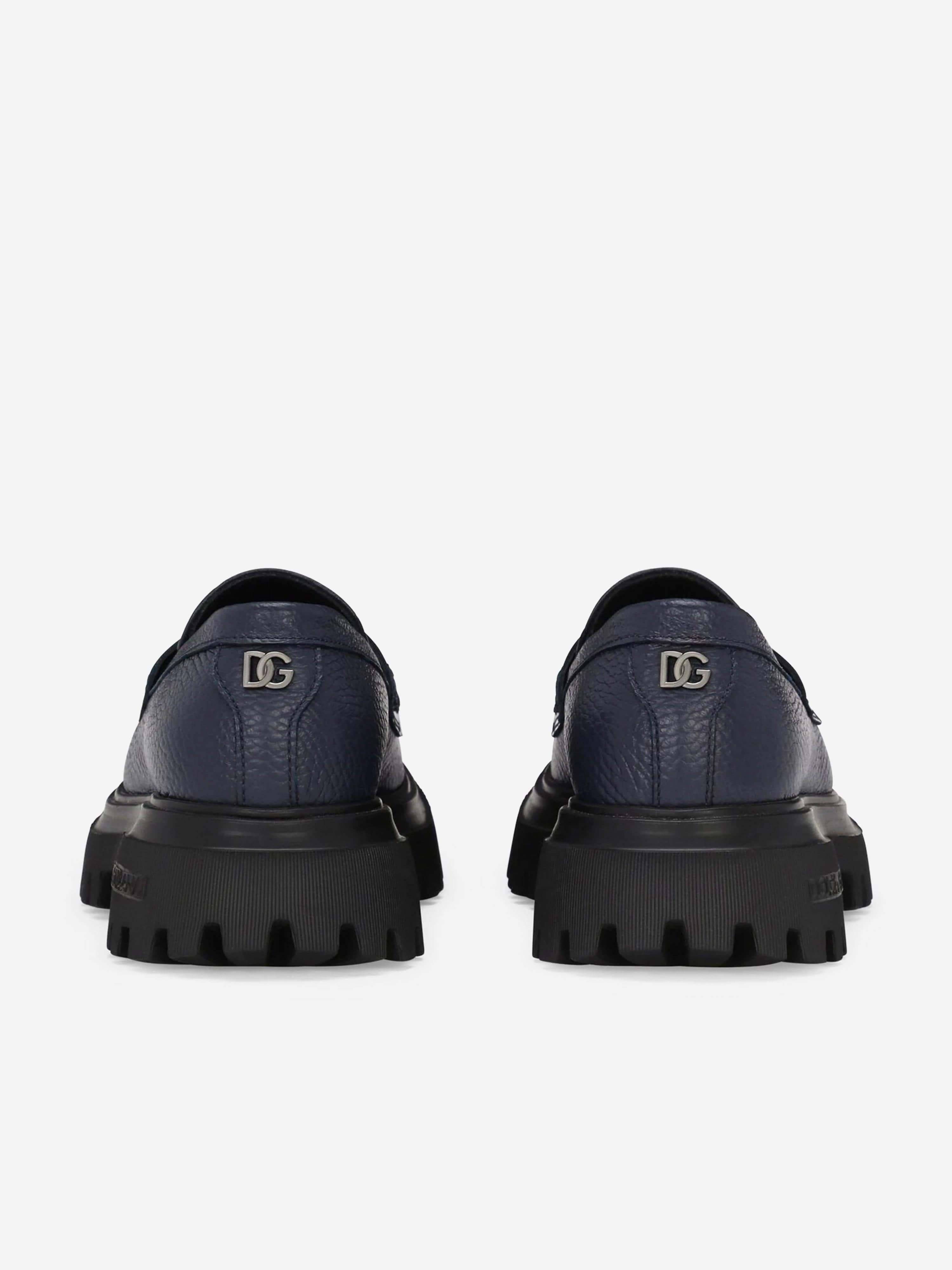 Dolce & Gabbana Girls Leather Mocassin Shoes in Blue