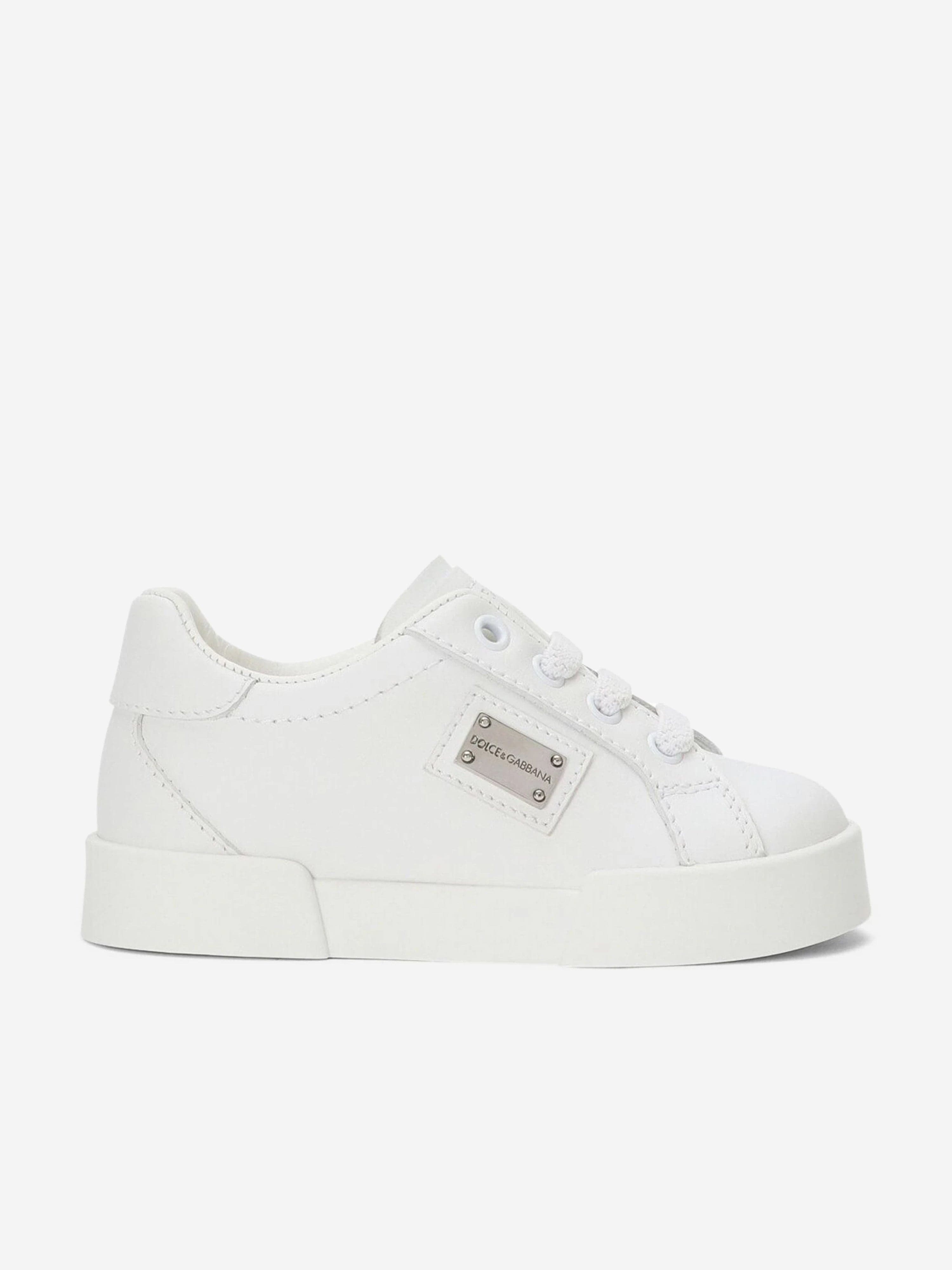 Dolce & Gabbana Boys Leather Portofino Trainers in White