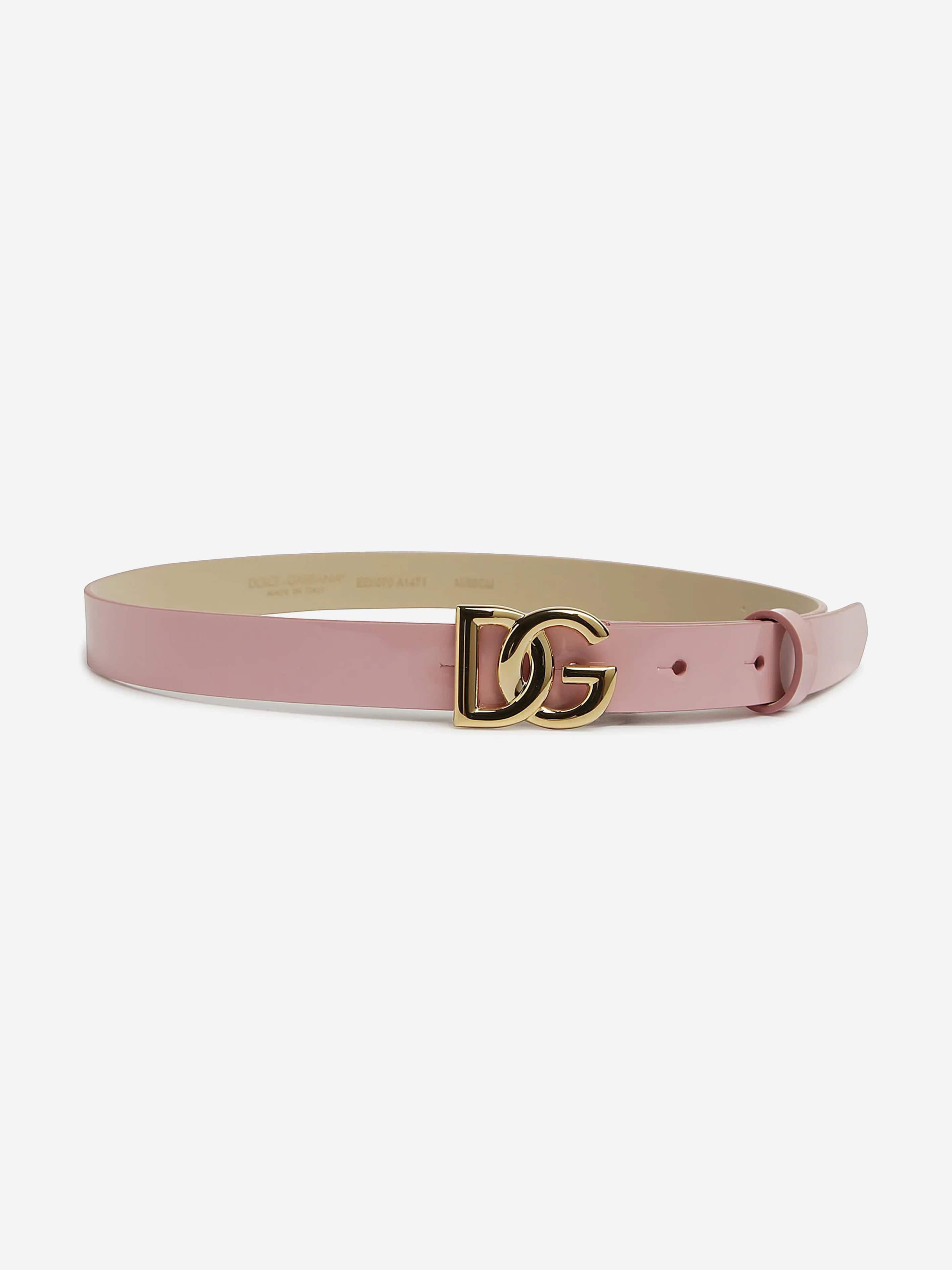 Dolce & Gabbana Girls Leather Logo Belt in Pink