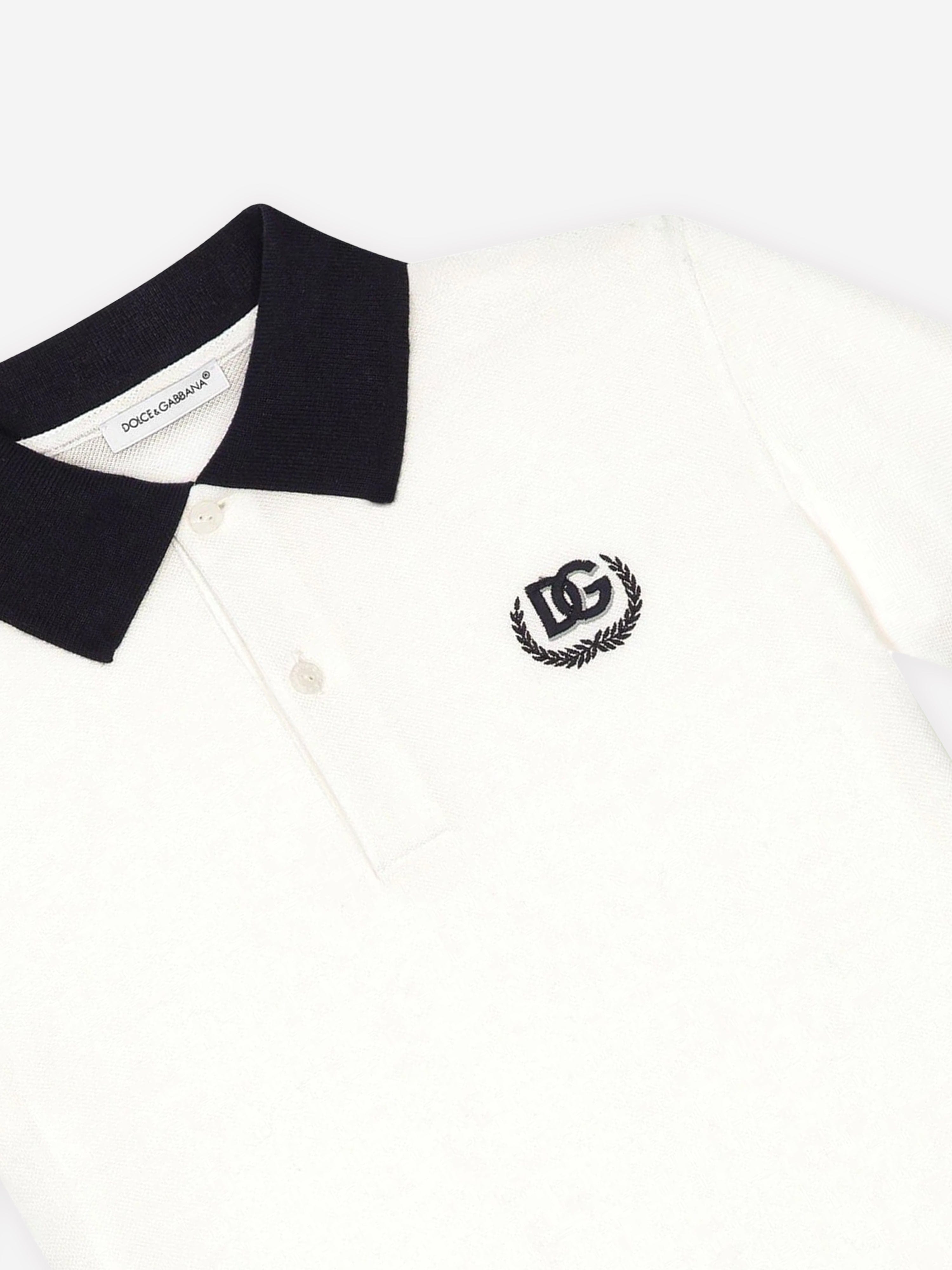Dolce & Gabbana Boys Embroidered Logo Polo Shirt in White