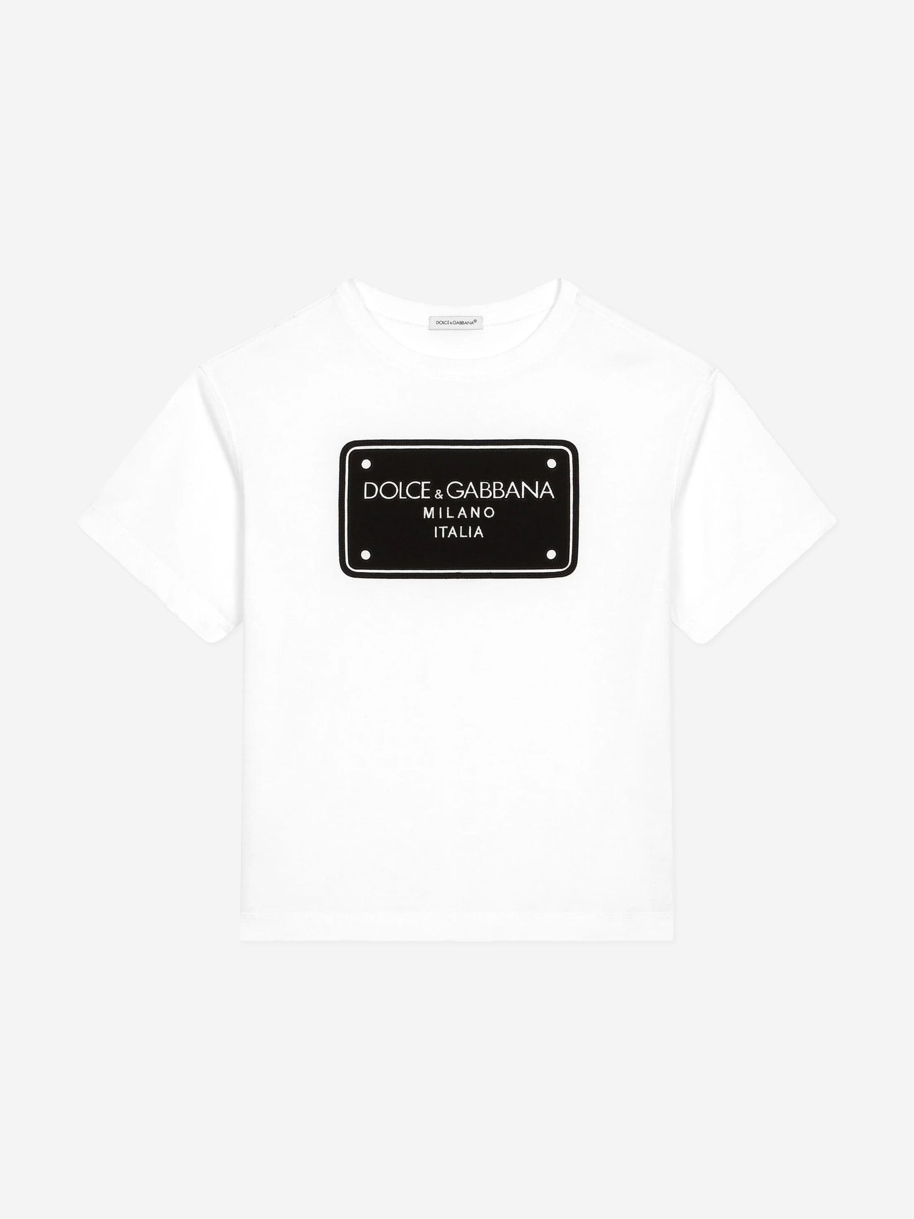 Dolce & Gabbana Boys Logo Tag Print T-Shirt in White