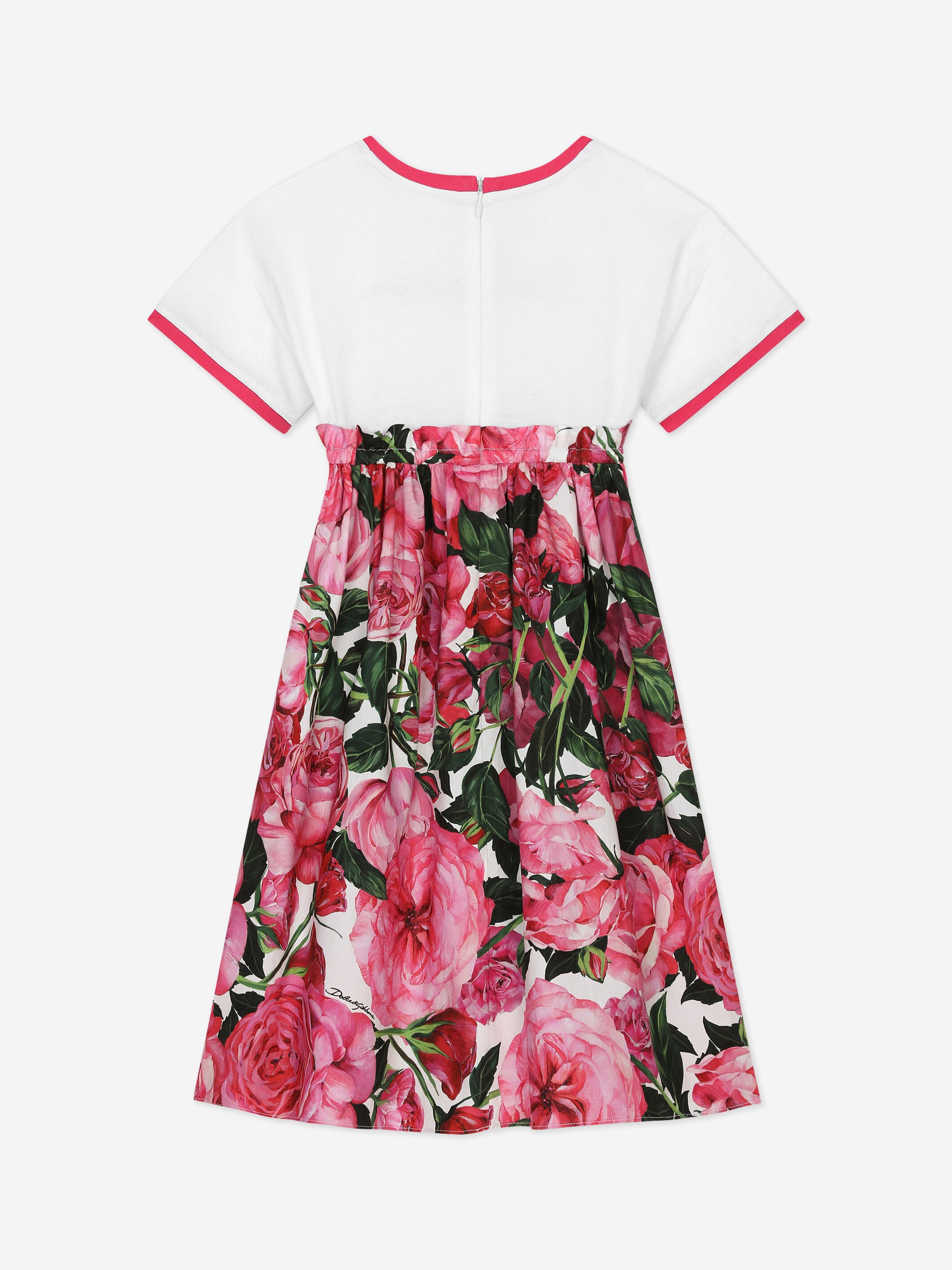 Dolce & Gabbana Girls Cotton Rose Print Dress in Pink