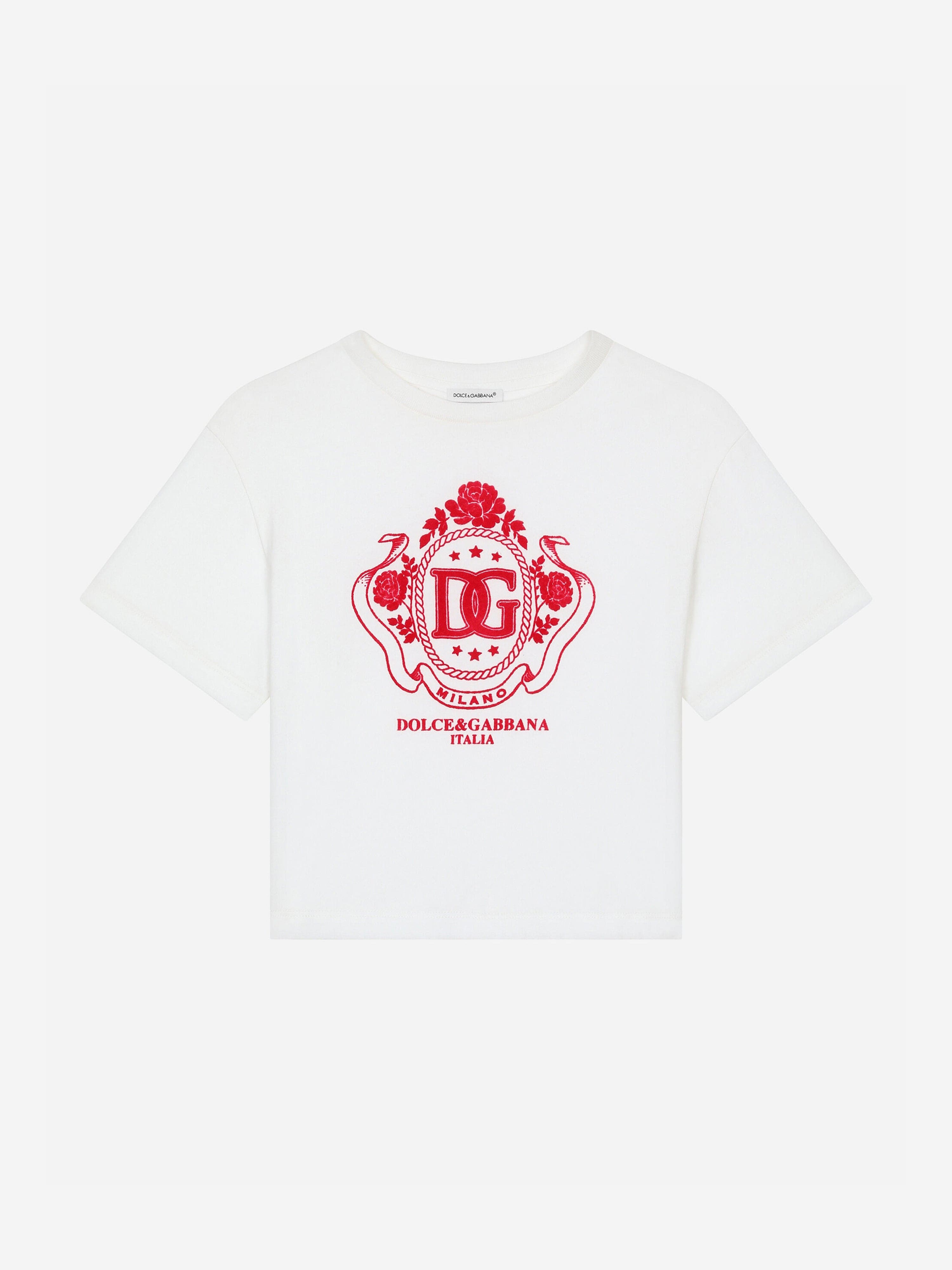 Dolce & Gabbana Girls Flocked Logo T-Shirt in White