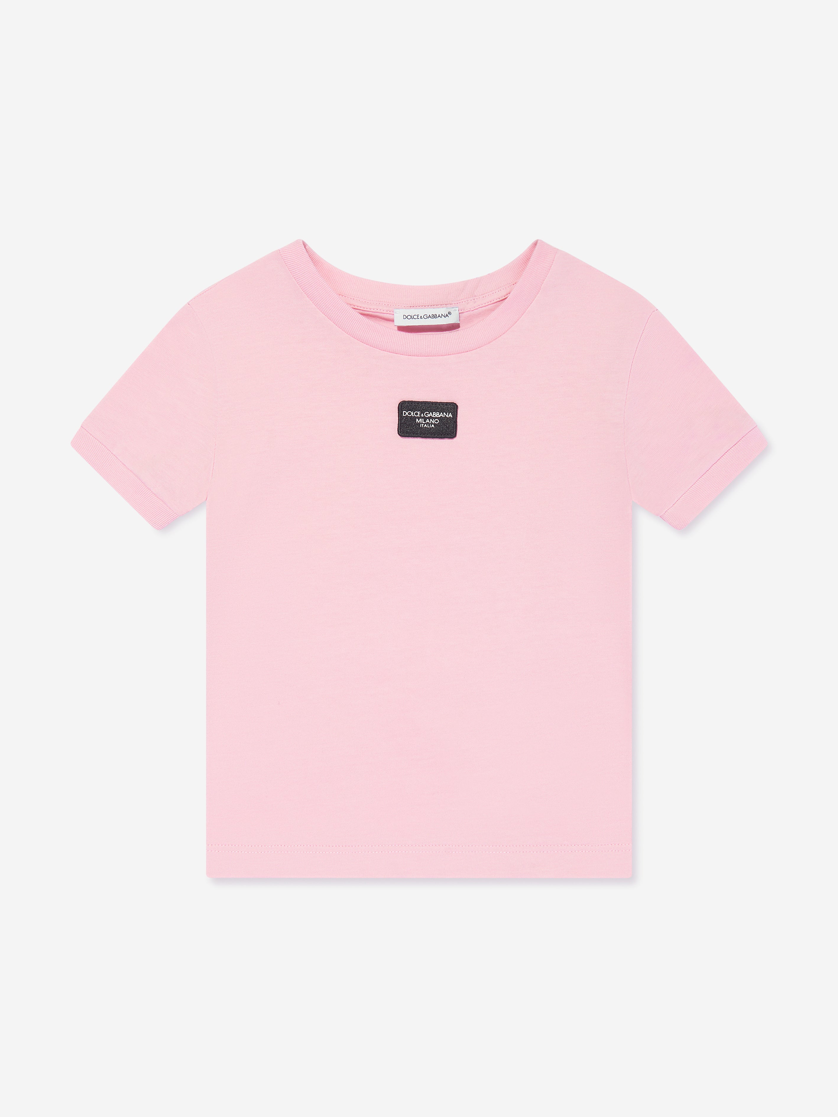 Dolce & Gabbana Girls Logo Label T-Shirt in Pink