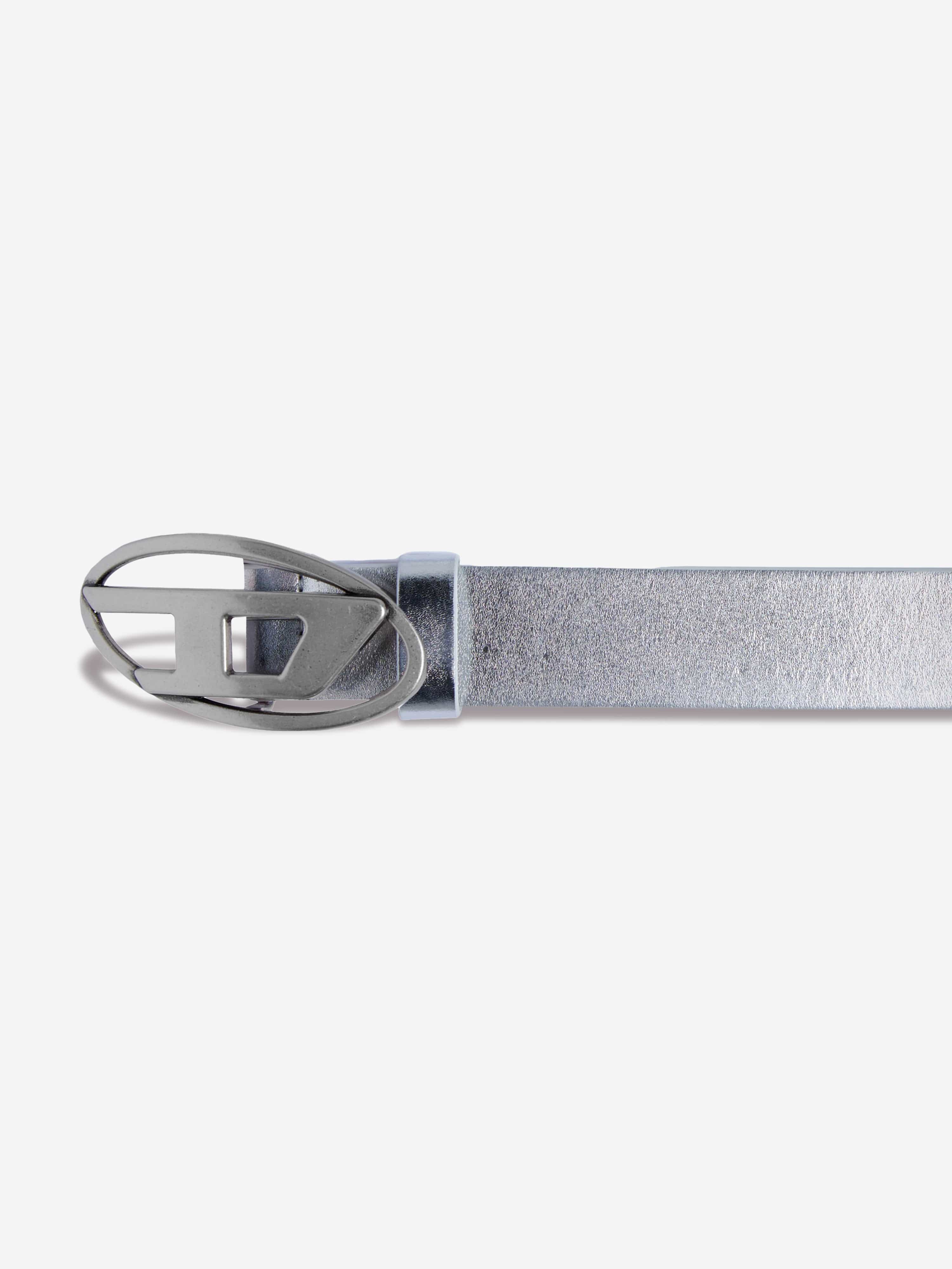 Diesel Kids Leather Oval D Belt in Silver