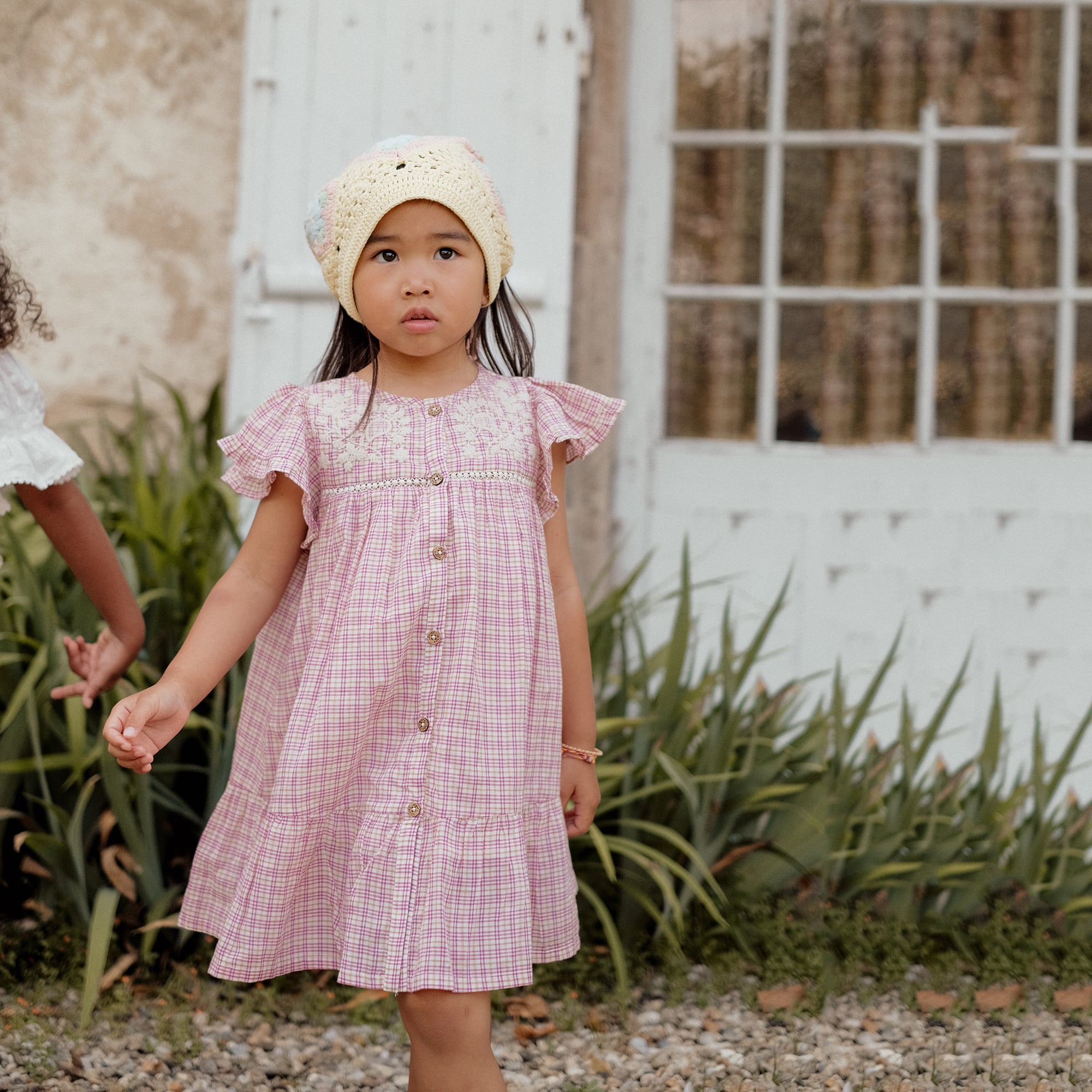 Girls Pink Check Cotton Dress