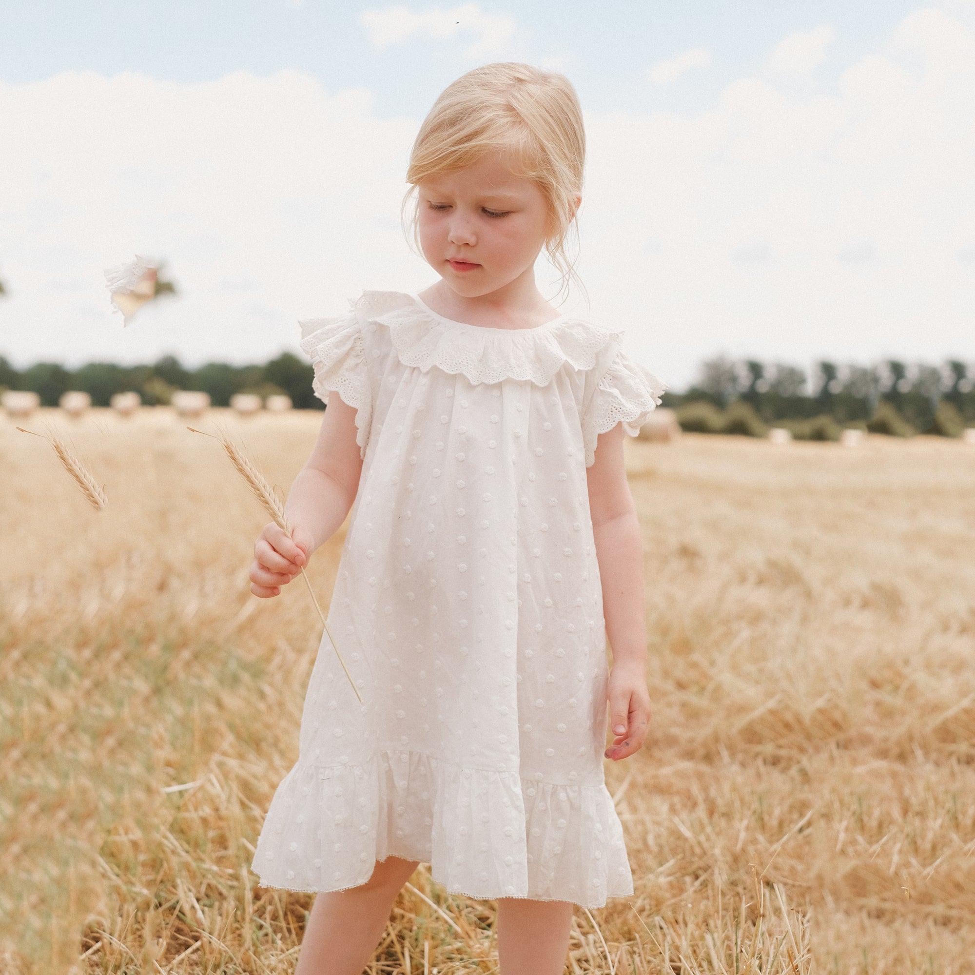 Girls White Ruffled Cotton Dress