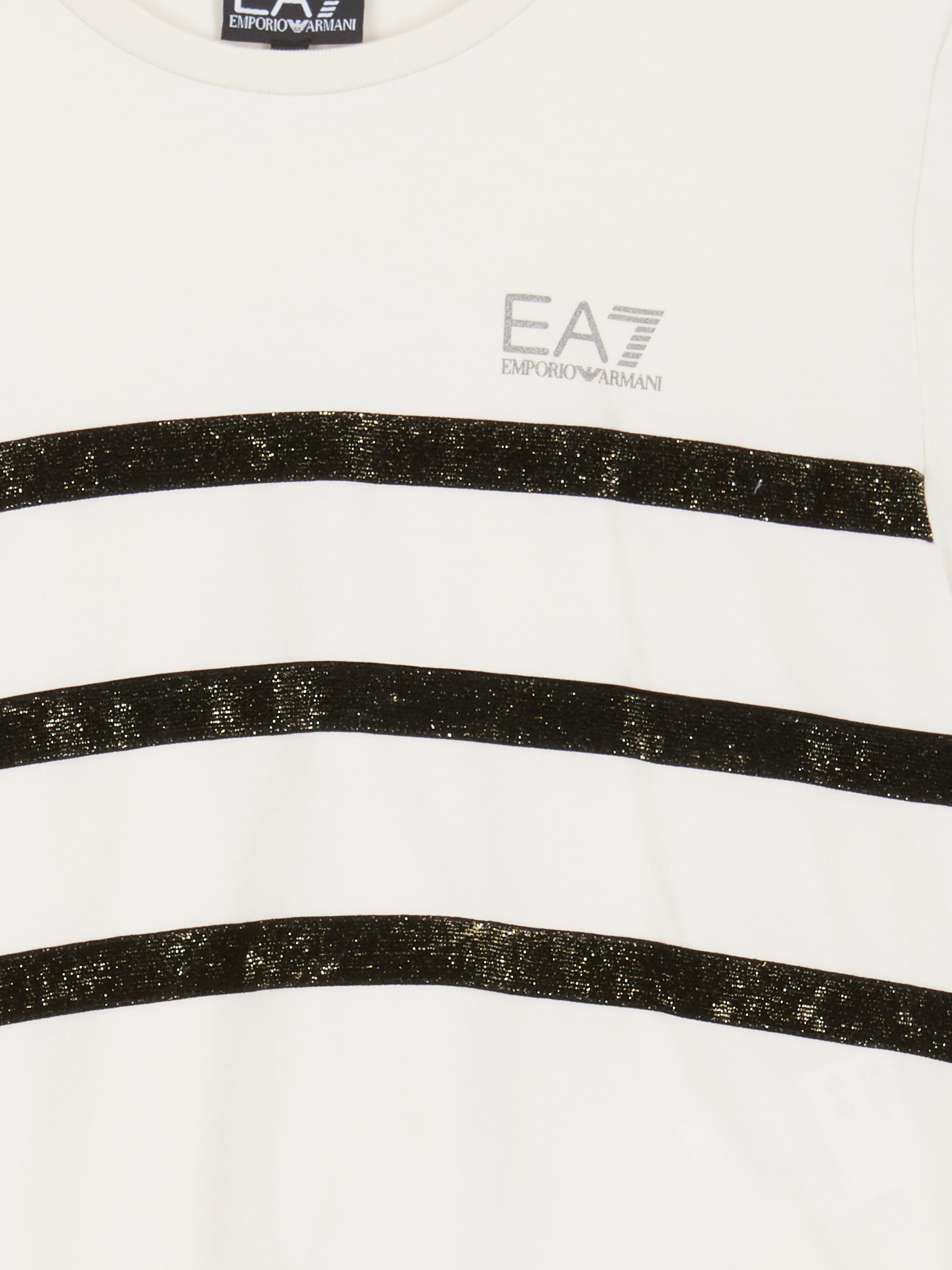 EA7 Emporio Armani Girls Striped Logo T-Shirt in Beige