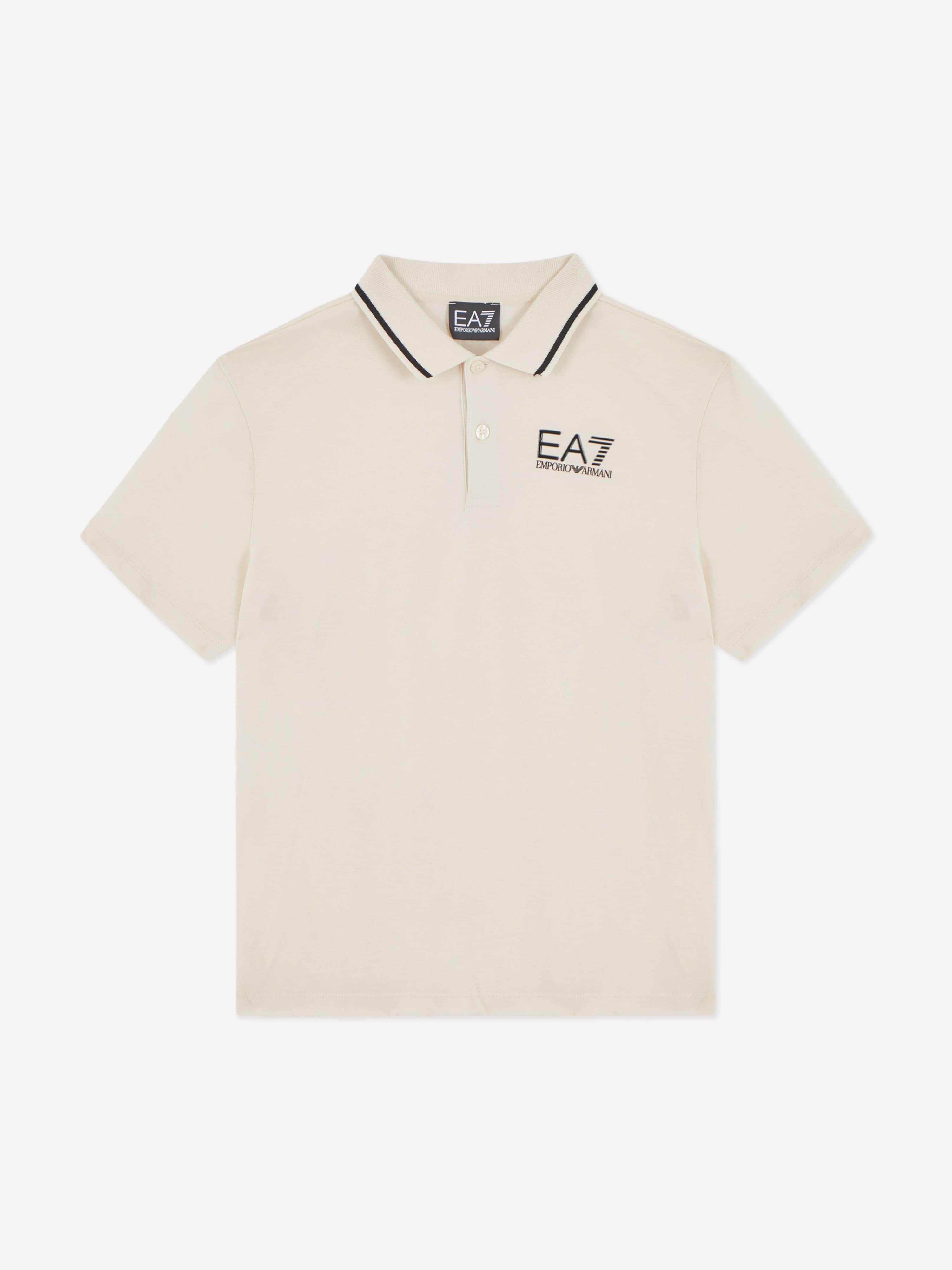 EA7 Emporio Armani Boys Logo Polo Shirt in Beige