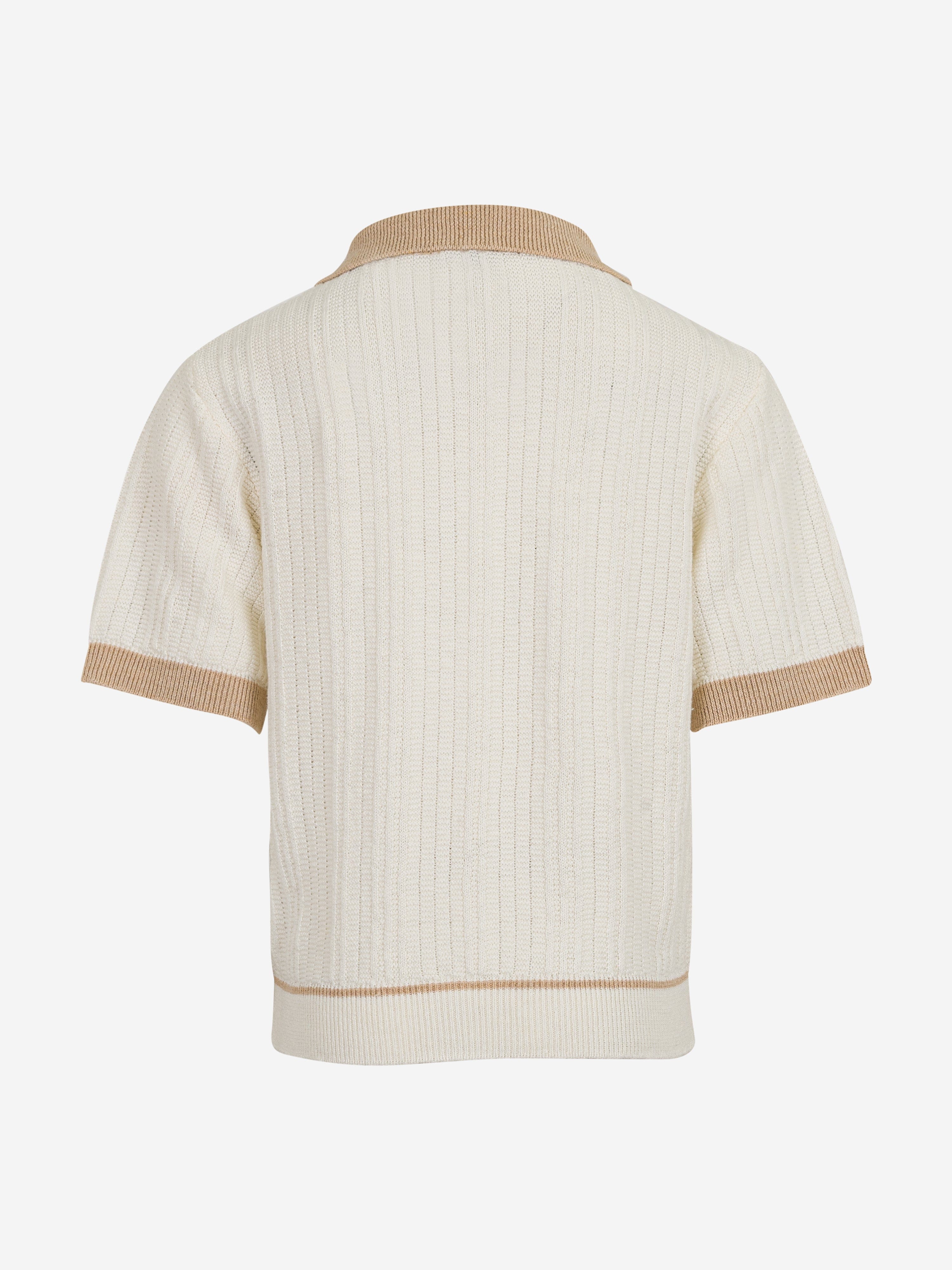 Boys Linen Knitted Polo Shirt in Ivory