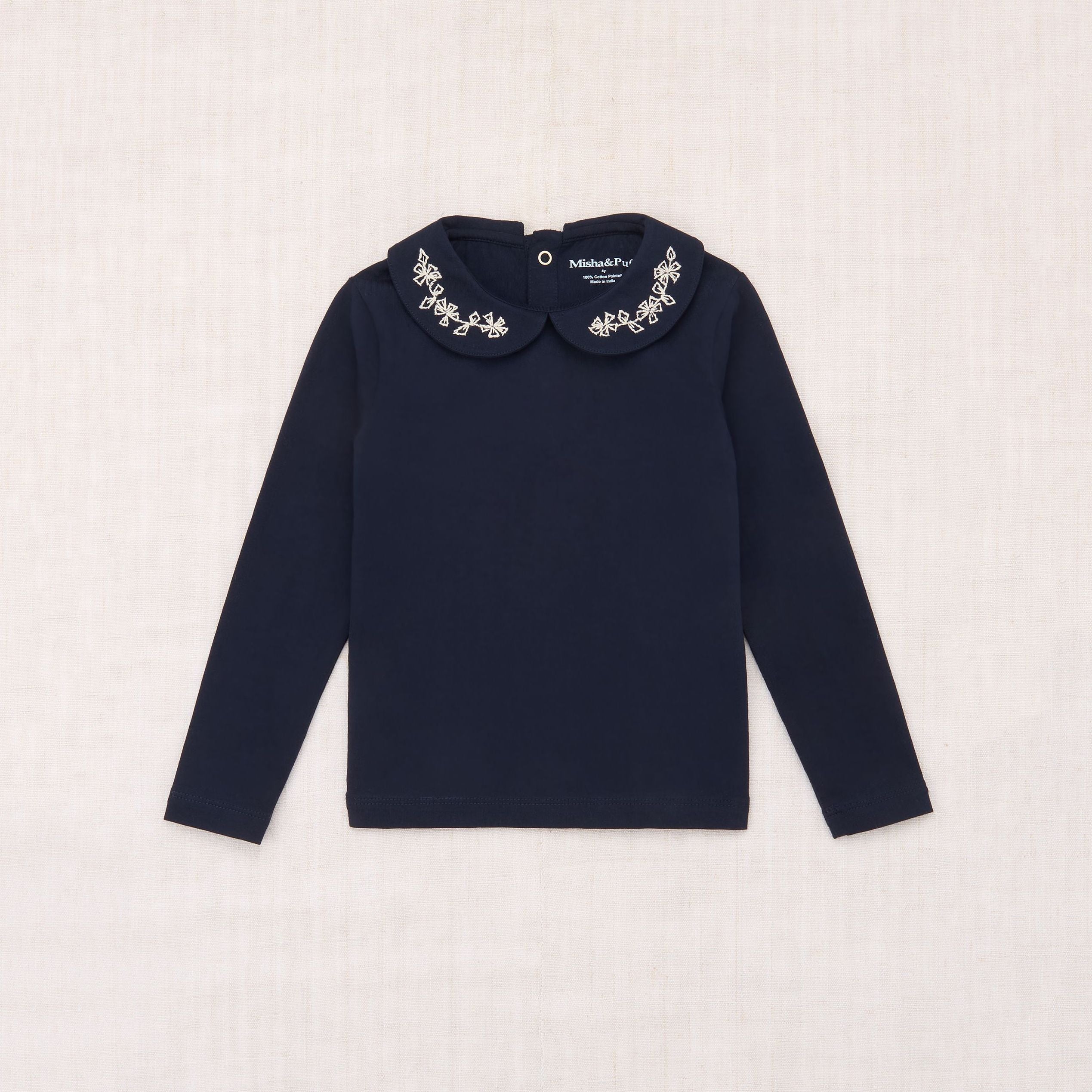 Girls Navy Embroidered Cotton T-Shirt