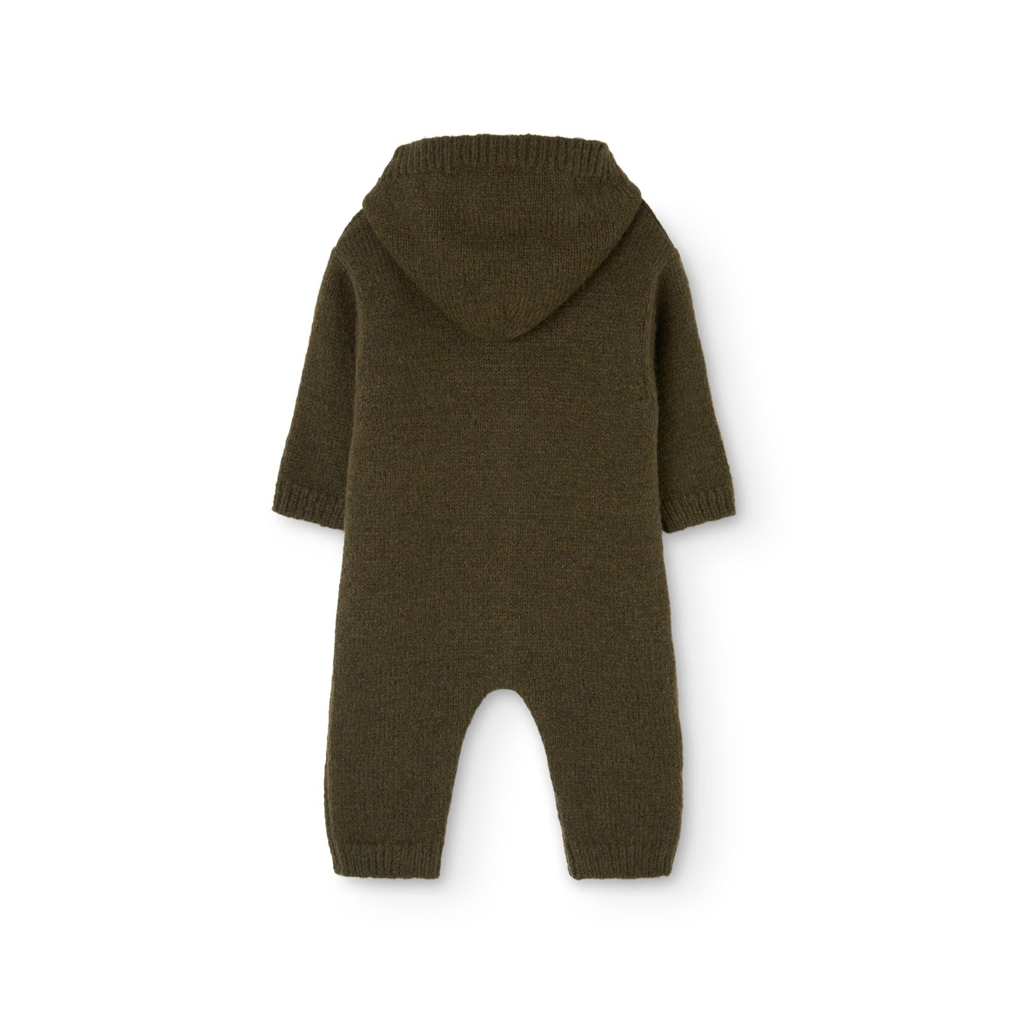 Grenouillère bébé unisexe en tricot vert foncé à capuche