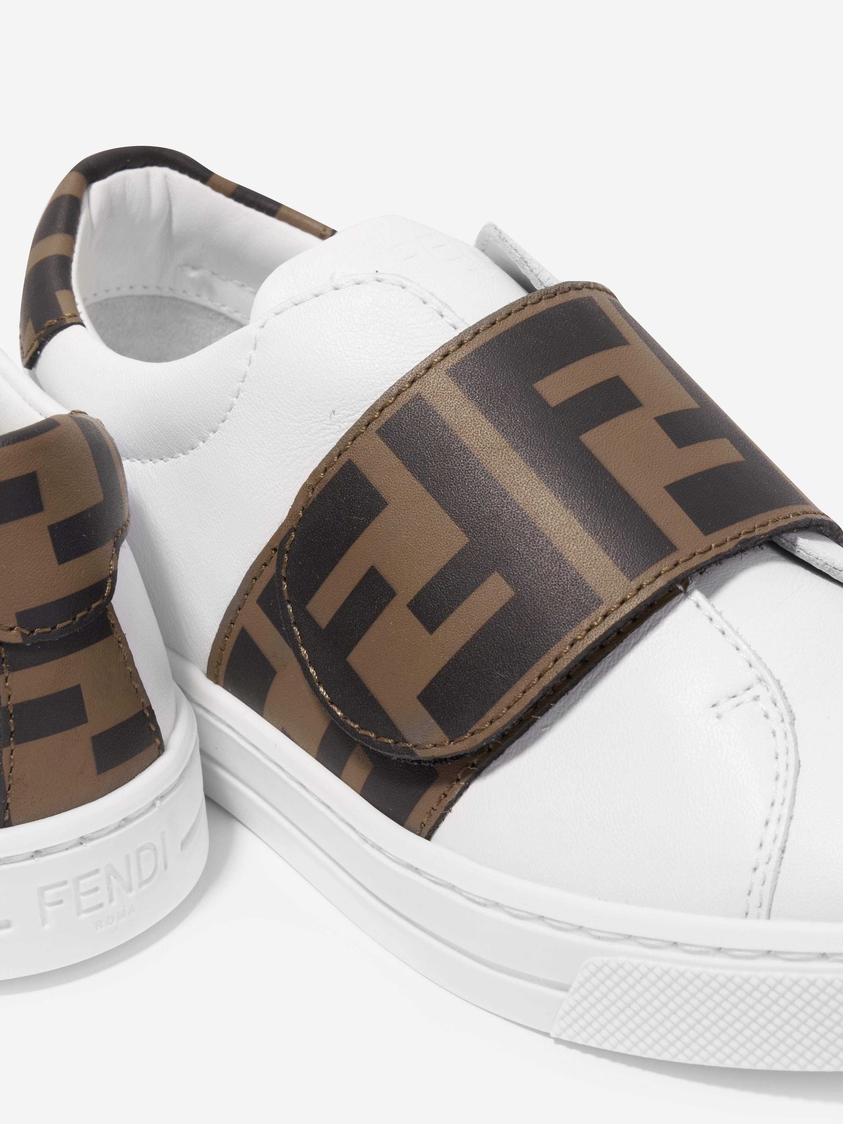Kids Leather FF Logo Trainers in White