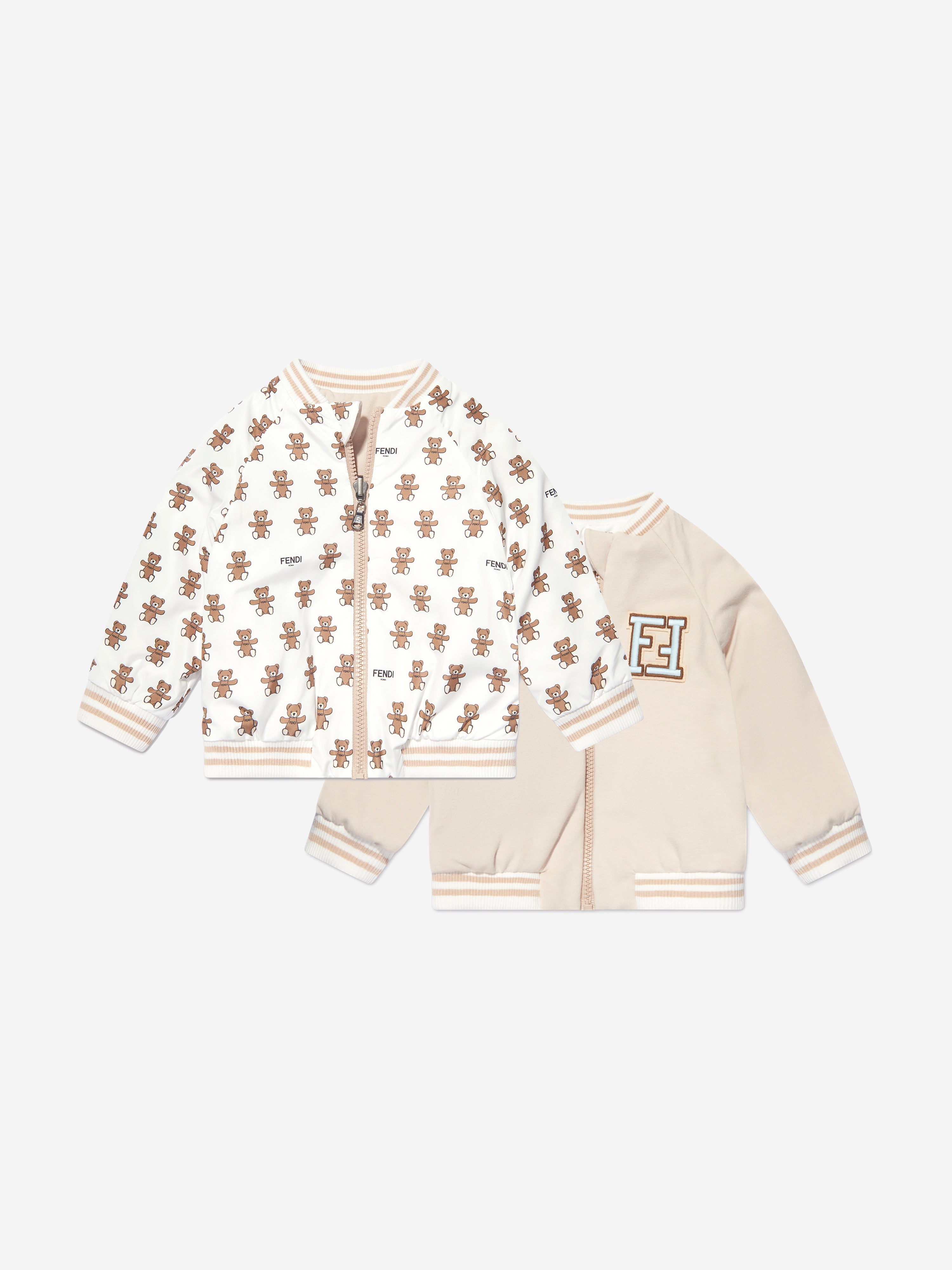 Baby Reversible Bear Zip Up in White