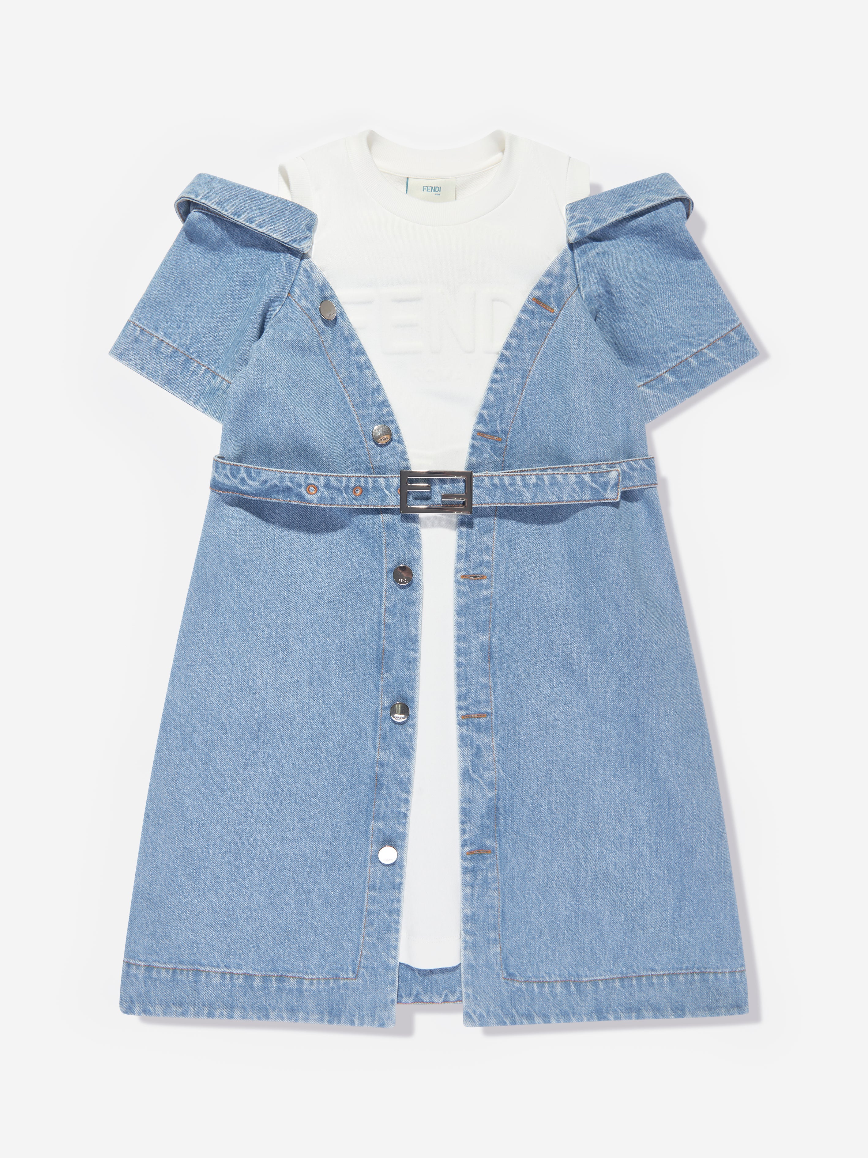 Girls Double Fabric Denim Dress in Blue