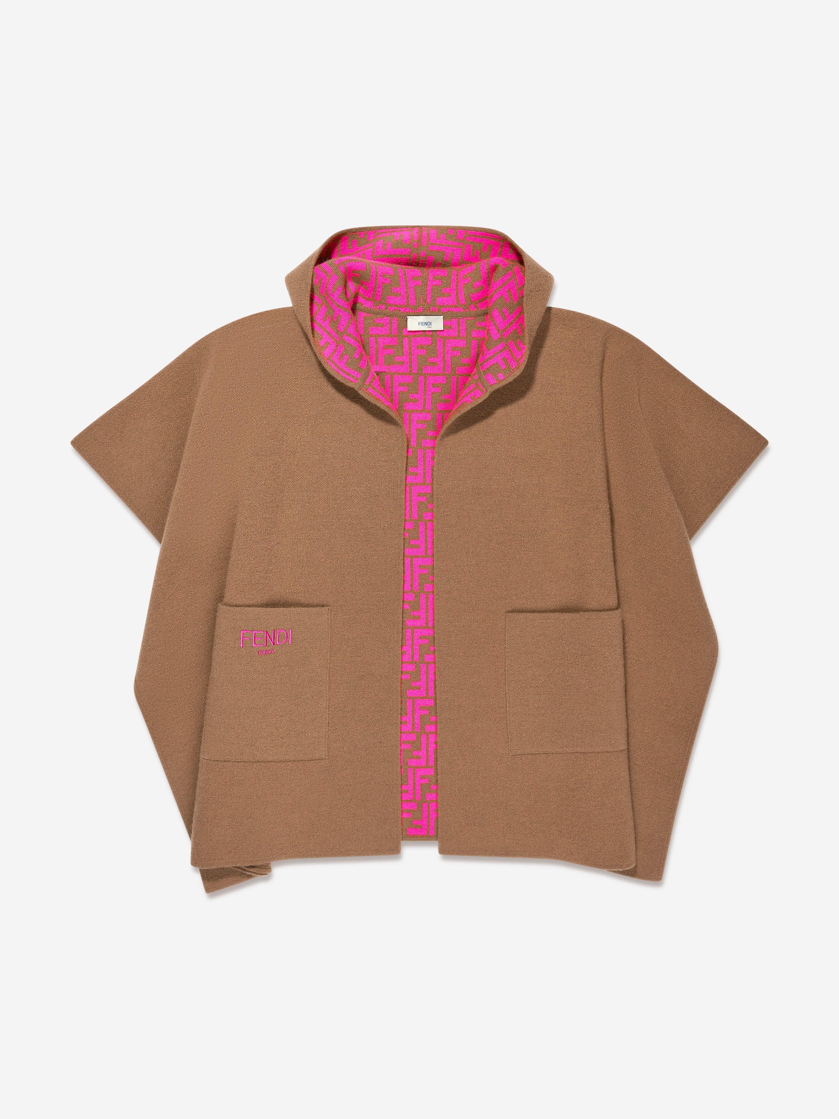Girls Wool And Cashmere Reversible Cape in Beige